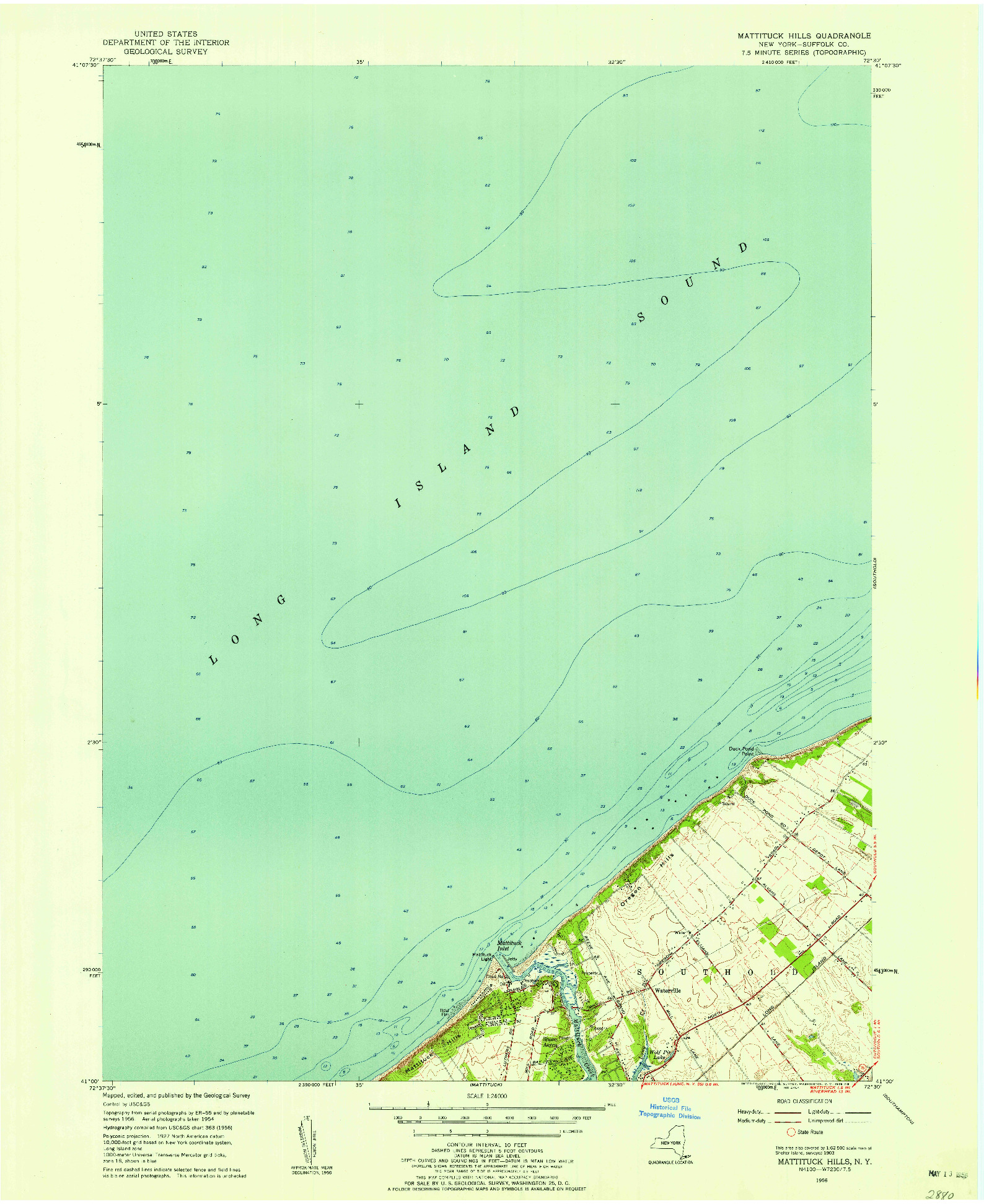 USGS 1:24000-SCALE QUADRANGLE FOR MATTITUCK HILLS, NY 1956