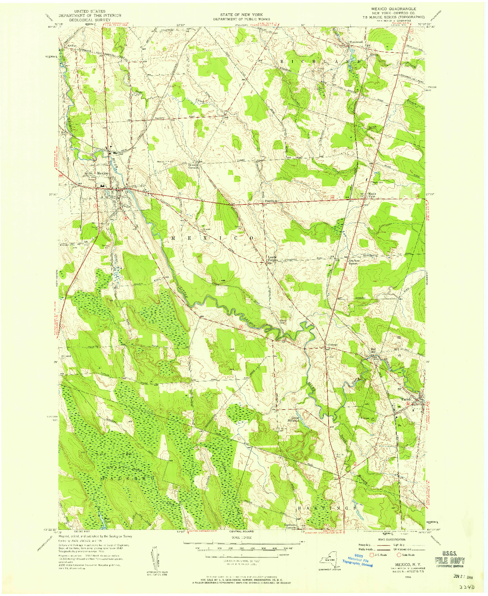 USGS 1:24000-SCALE QUADRANGLE FOR MEXICO, NY 1956