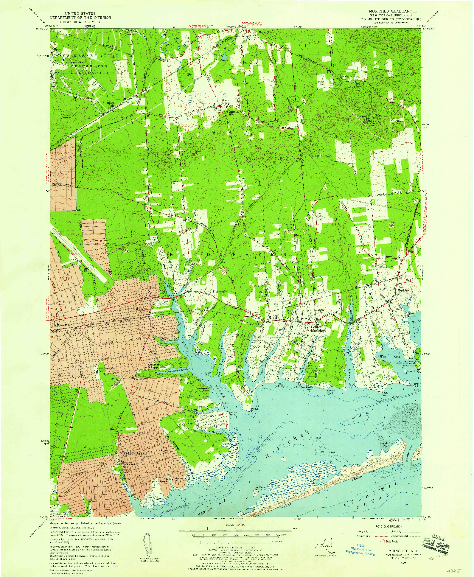 USGS 1:24000-SCALE QUADRANGLE FOR MORICHES, NY 1957
