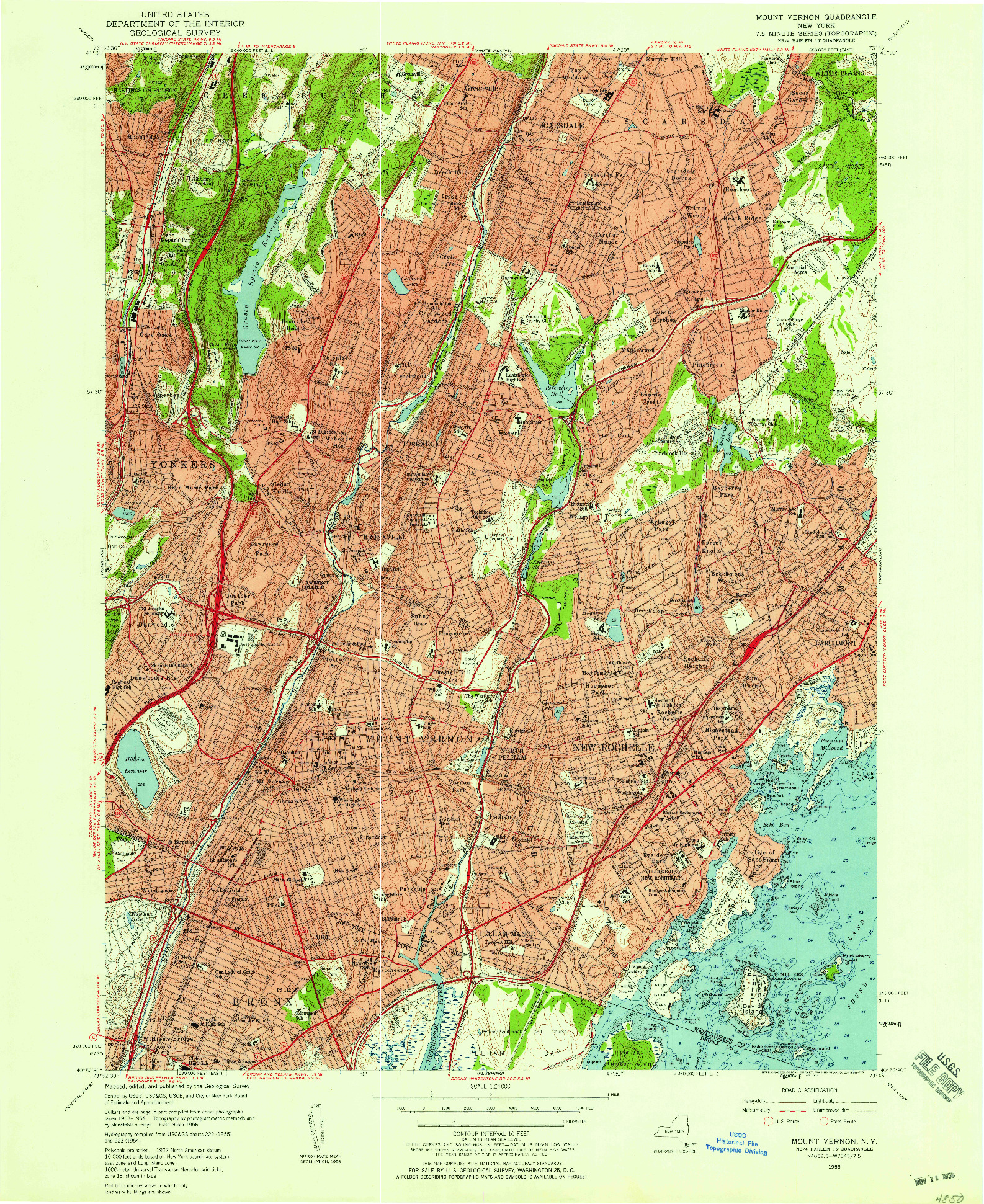 USGS 1:24000-SCALE QUADRANGLE FOR MOUNT VERNON, NY 1956