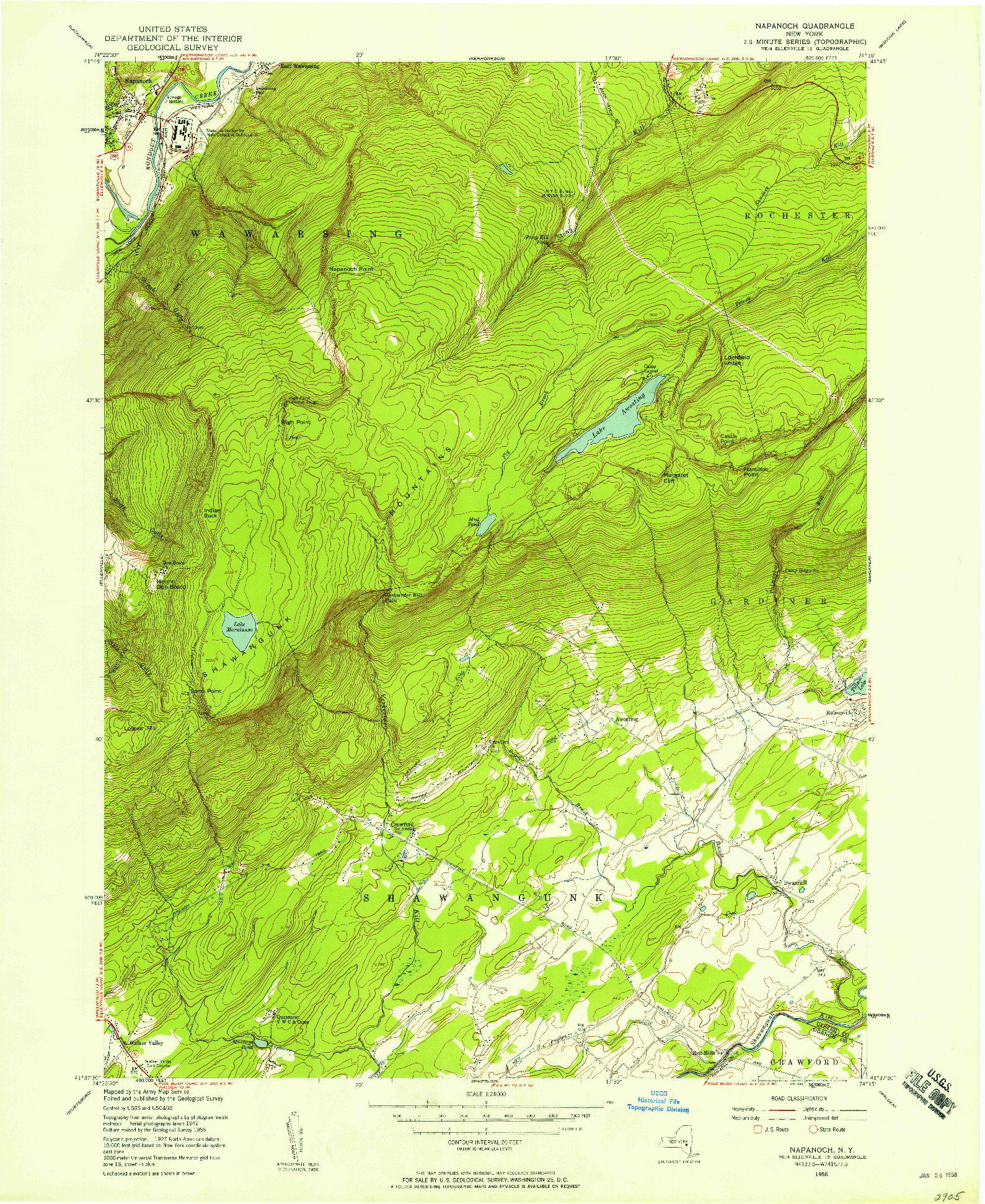 USGS 1:24000-SCALE QUADRANGLE FOR NAPANOCH, NY 1956