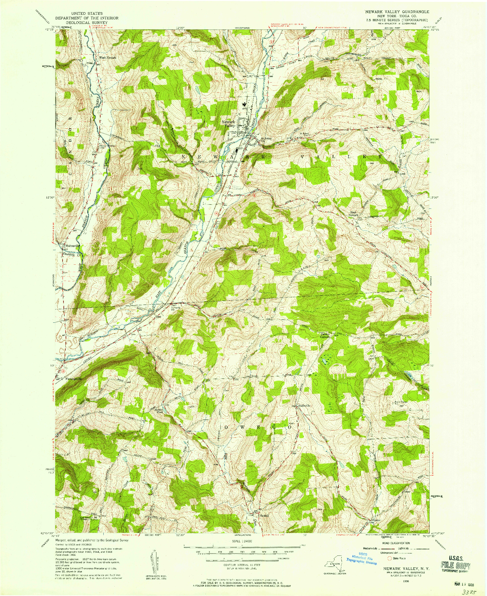 USGS 1:24000-SCALE QUADRANGLE FOR NEWARK VALLEY, NY 1956