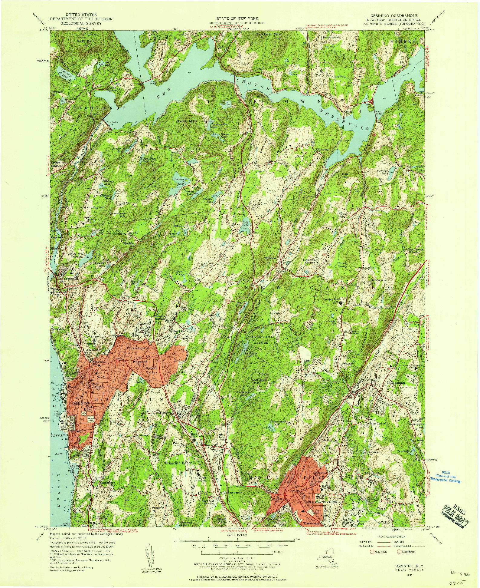 USGS 1:24000-SCALE QUADRANGLE FOR OSSINING, NY 1955