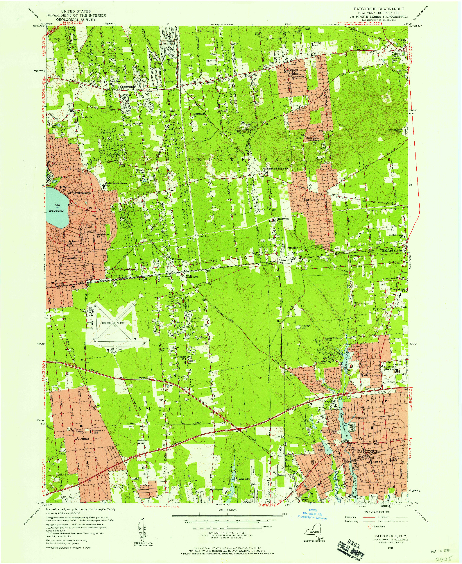 USGS 1:24000-SCALE QUADRANGLE FOR PATCHOGUE, NY 1956