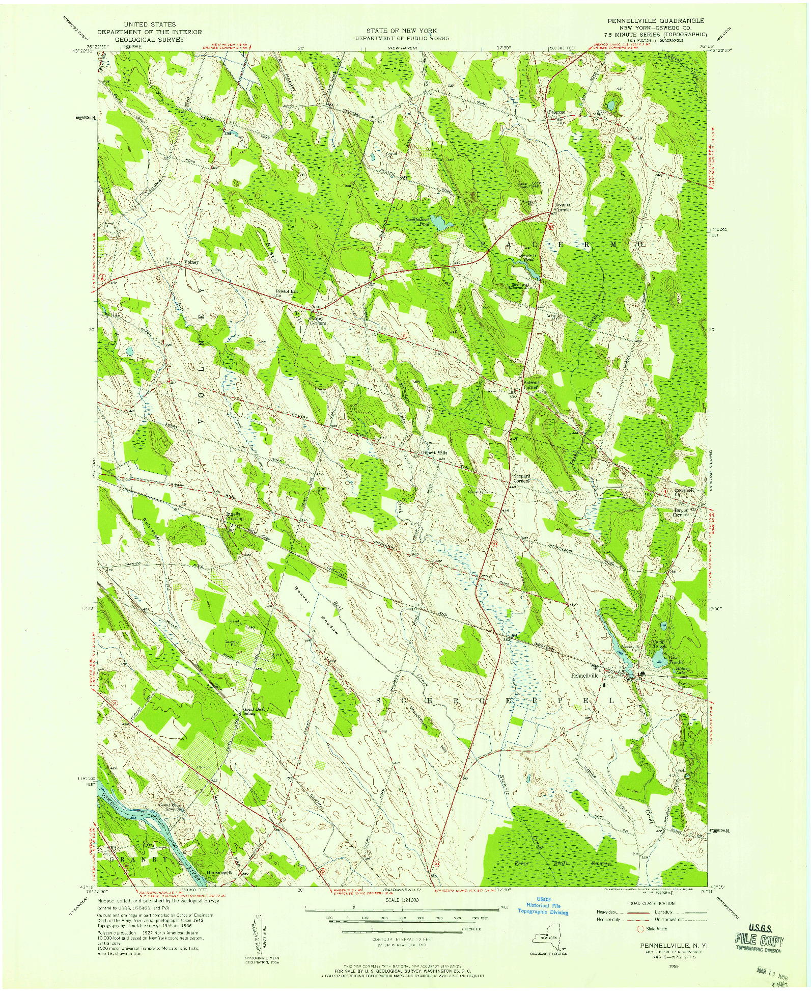 USGS 1:24000-SCALE QUADRANGLE FOR PENNELLVILLE, NY 1956