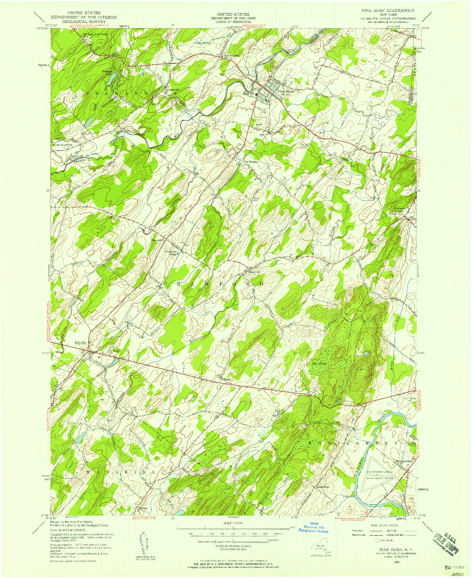 USGS 1:24000-SCALE QUADRANGLE FOR PINE BUSH, NY 1956