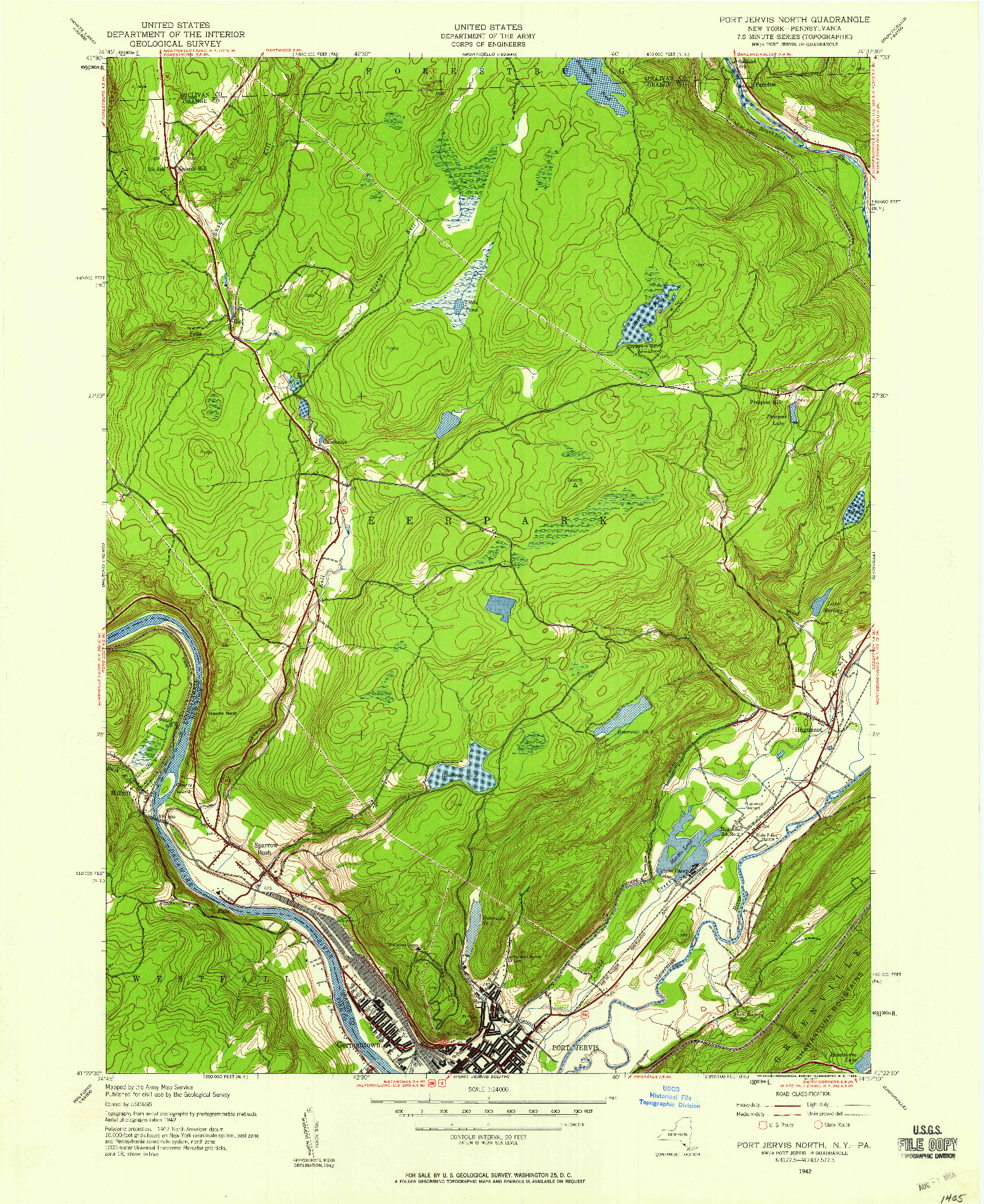 USGS 1:24000-SCALE QUADRANGLE FOR PORT JERVIS NORTH, NY 1942
