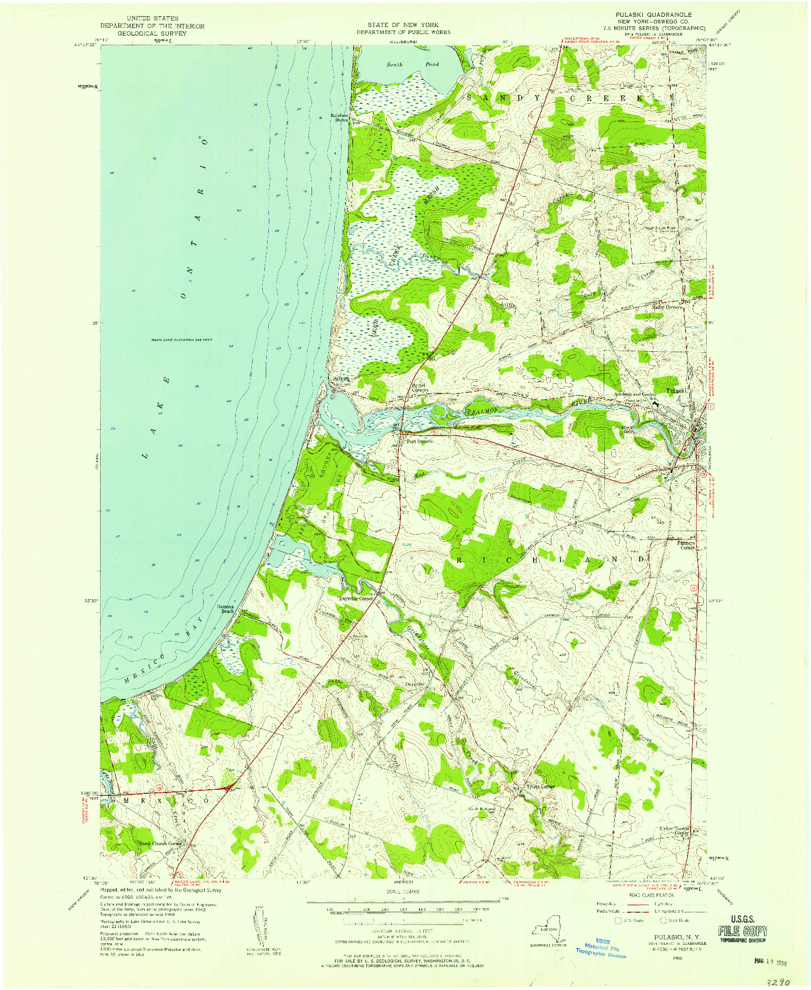 USGS 1:24000-SCALE QUADRANGLE FOR PULASKI, NY 1956