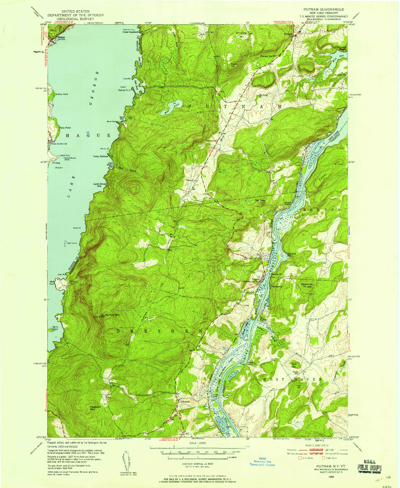 USGS 1:24000-SCALE QUADRANGLE FOR PUTNAM, NY 1950