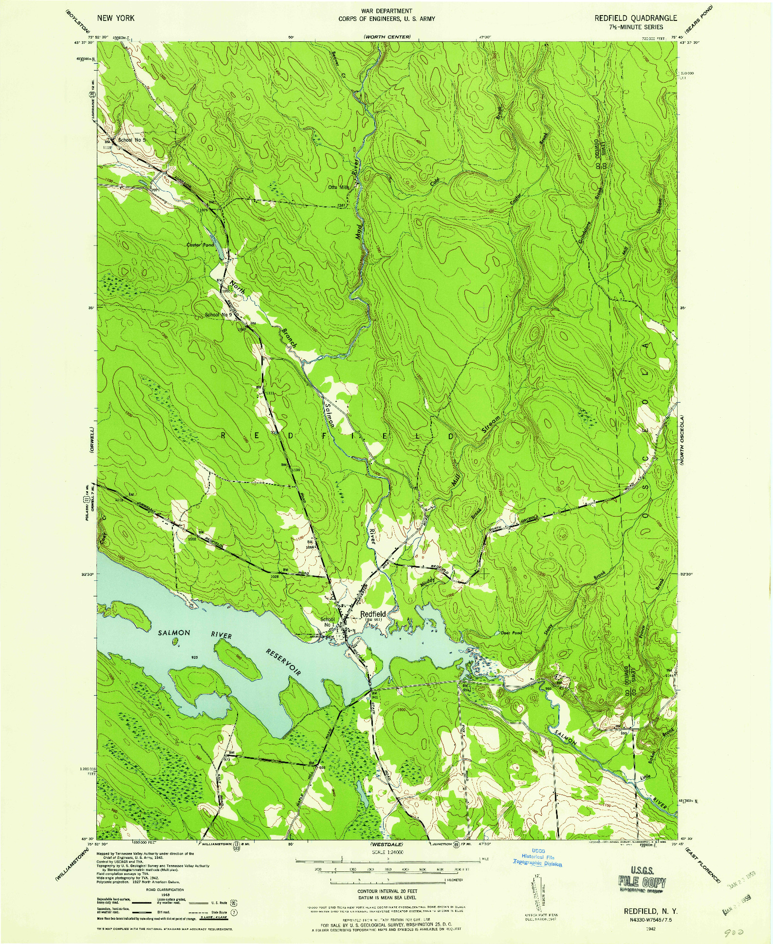 USGS 1:24000-SCALE QUADRANGLE FOR REDFIELD, NY 1942