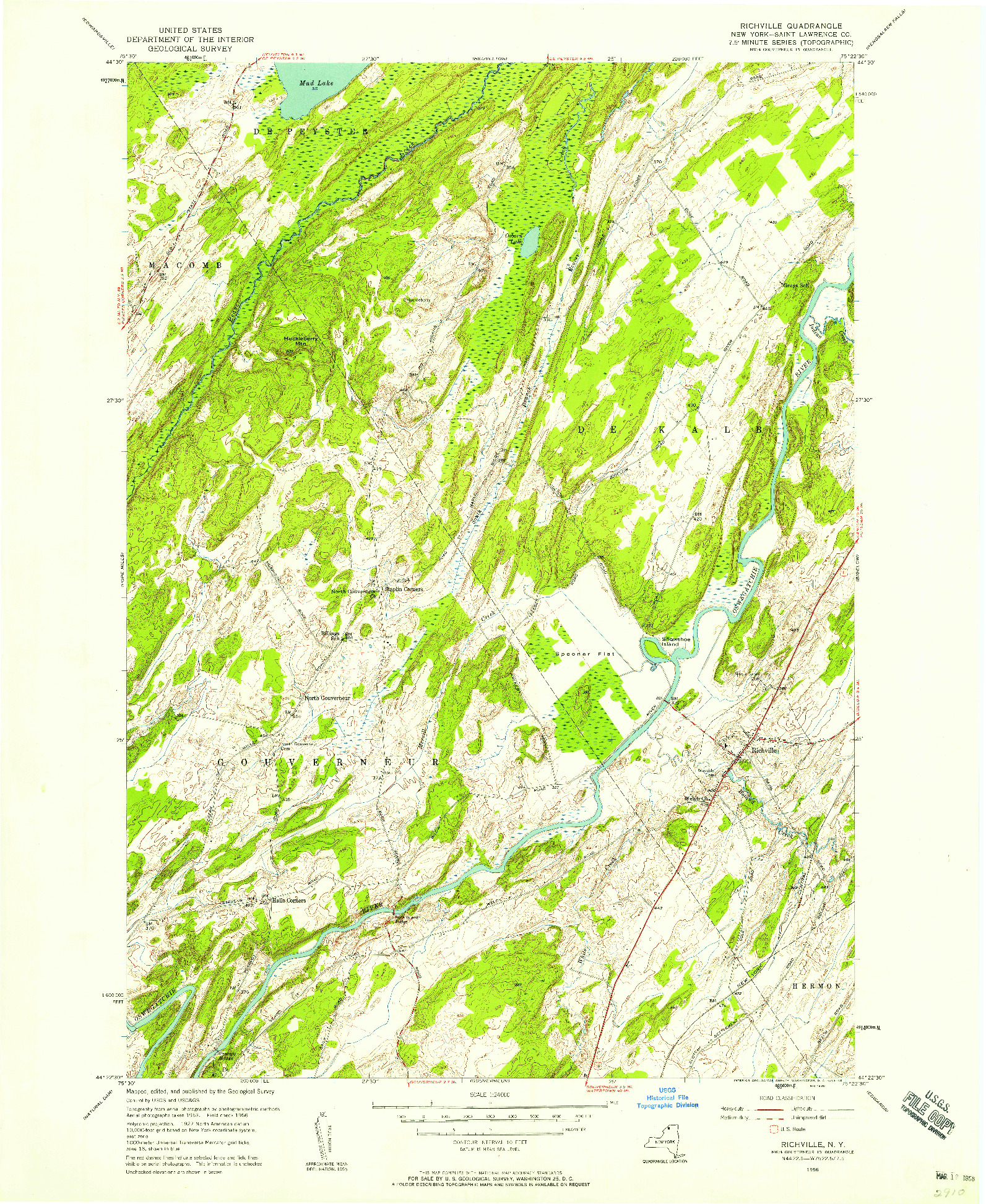 USGS 1:24000-SCALE QUADRANGLE FOR RICHVILLE, NY 1956