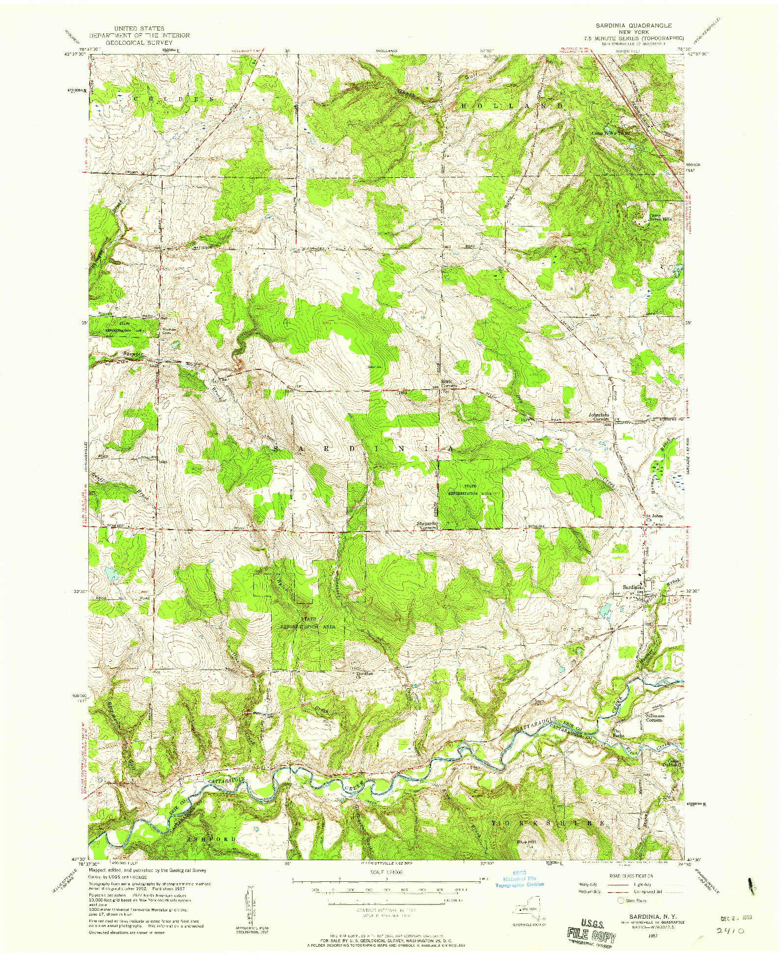 USGS 1:24000-SCALE QUADRANGLE FOR SARDINIA, NY 1957