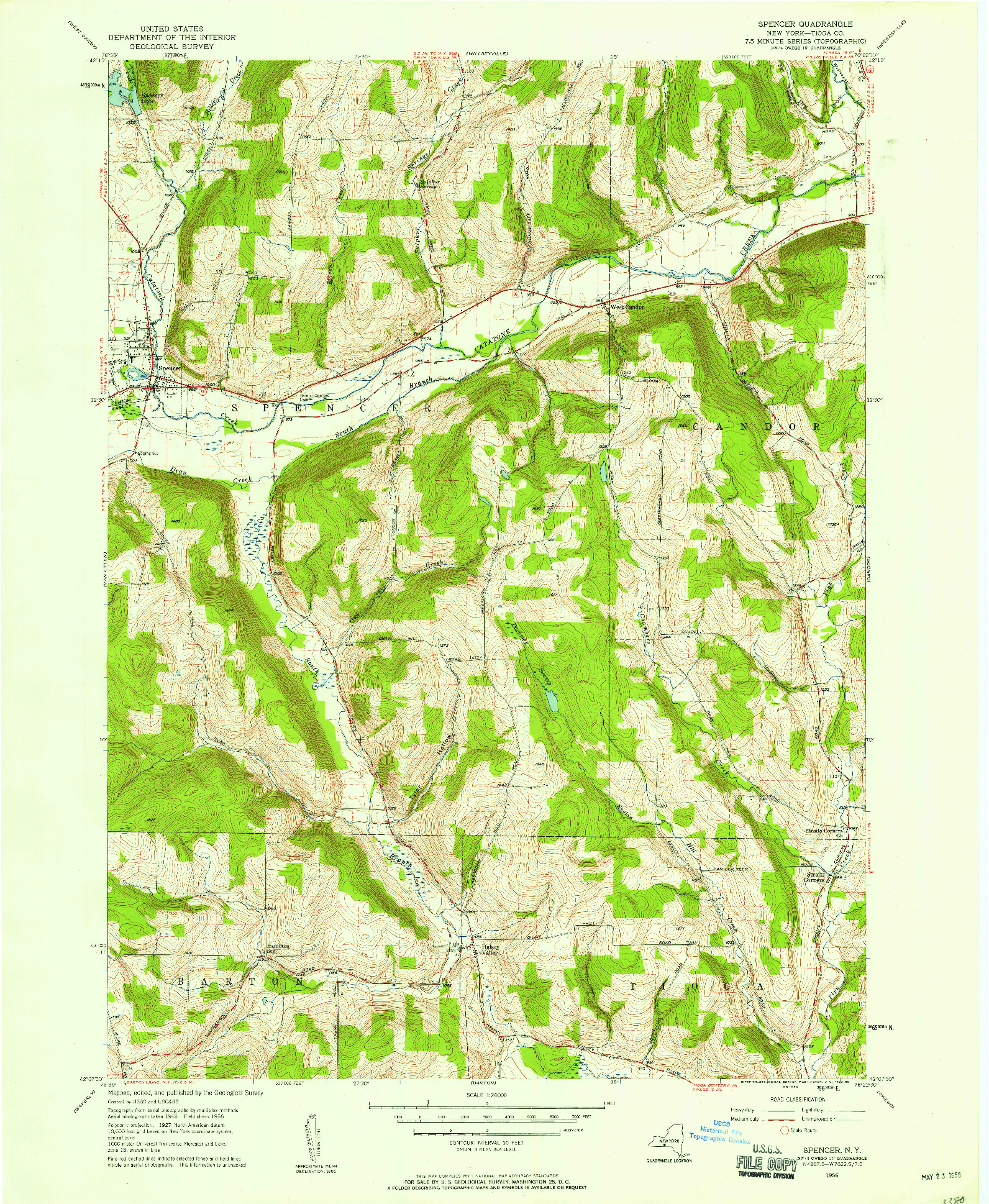 USGS 1:24000-SCALE QUADRANGLE FOR SPENCER, NY 1956