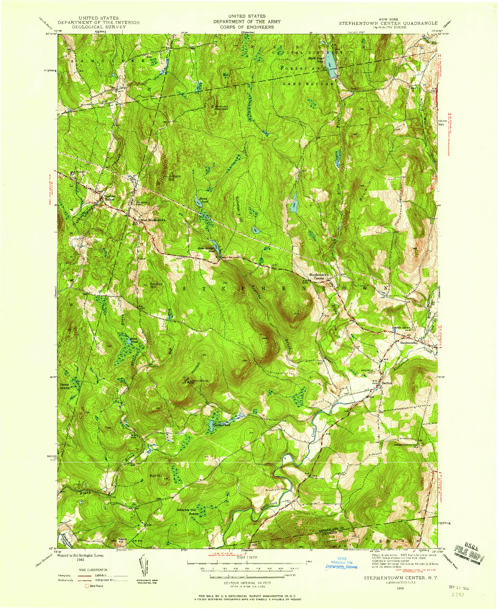 USGS 1:24000-SCALE QUADRANGLE FOR STEPHENTOWN CENTER, NY 1945