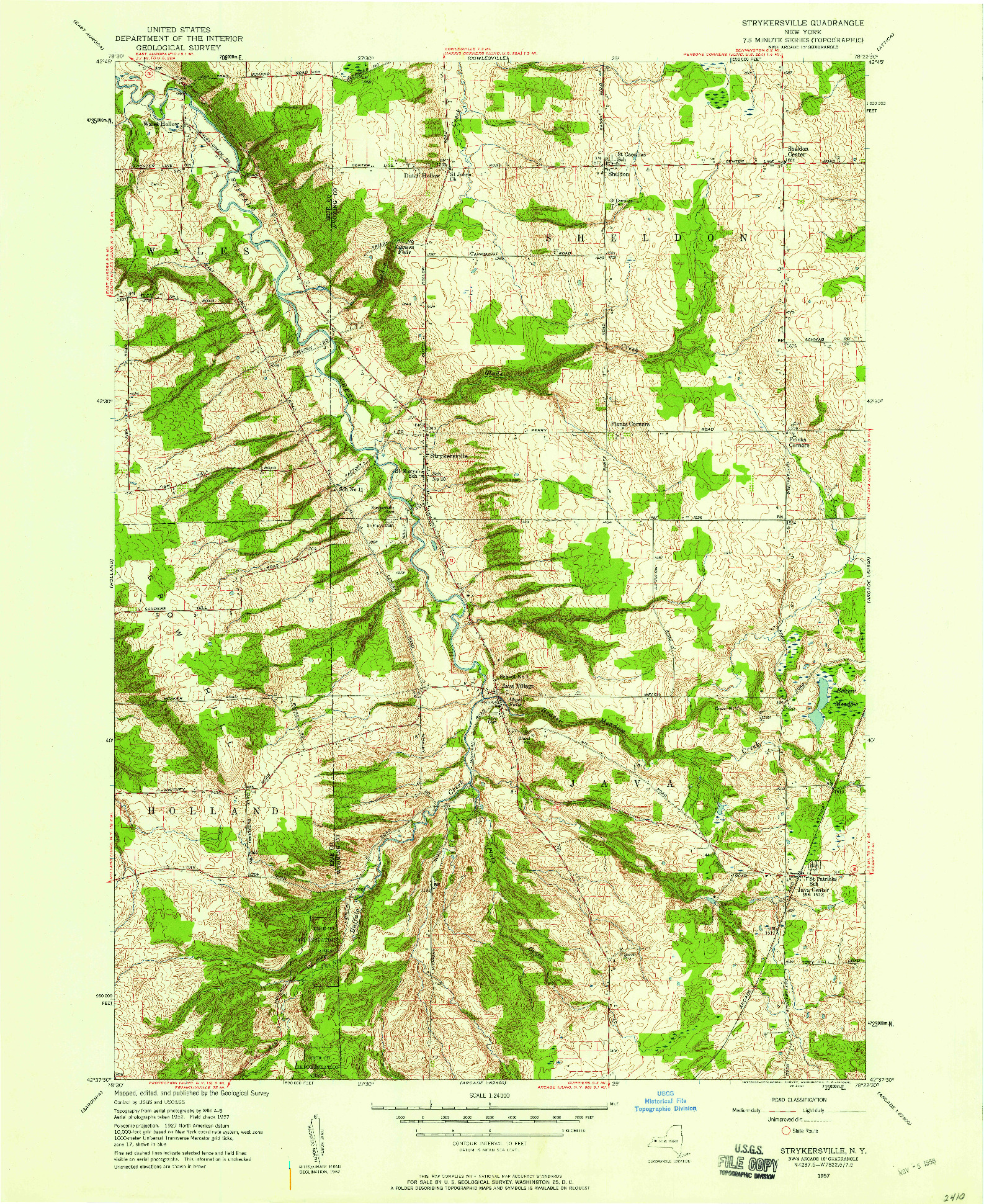 USGS 1:24000-SCALE QUADRANGLE FOR STRYKERSVILLE, NY 1957