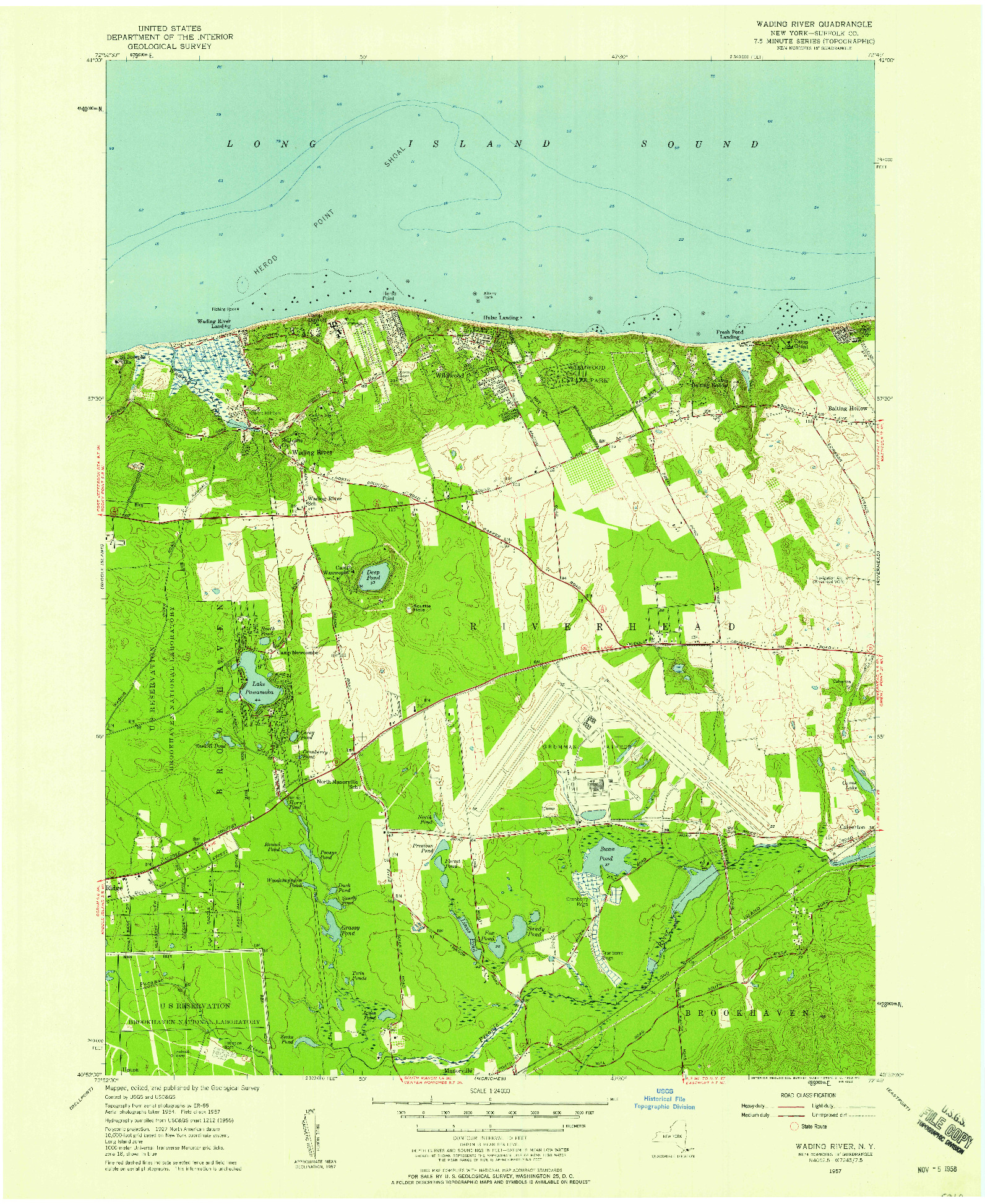 USGS 1:24000-SCALE QUADRANGLE FOR WADING RIVER, NY 1957