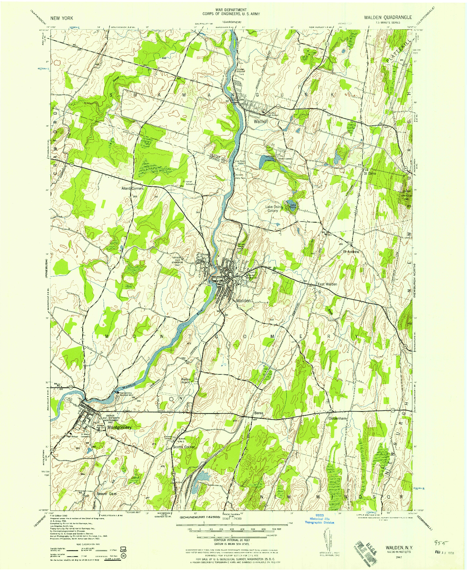 USGS 1:24000-SCALE QUADRANGLE FOR WALDEN, NY 1942
