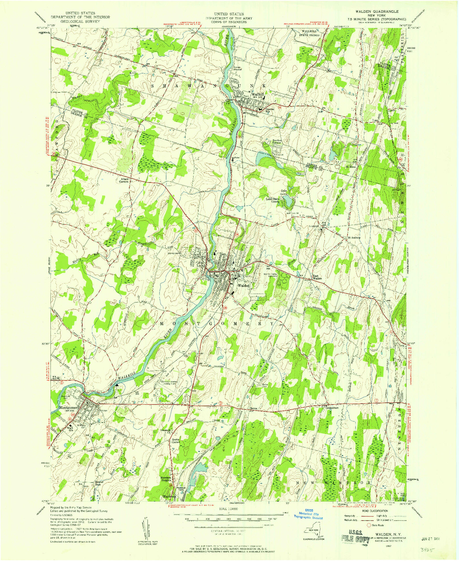 USGS 1:24000-SCALE QUADRANGLE FOR WALDEN, NY 1957
