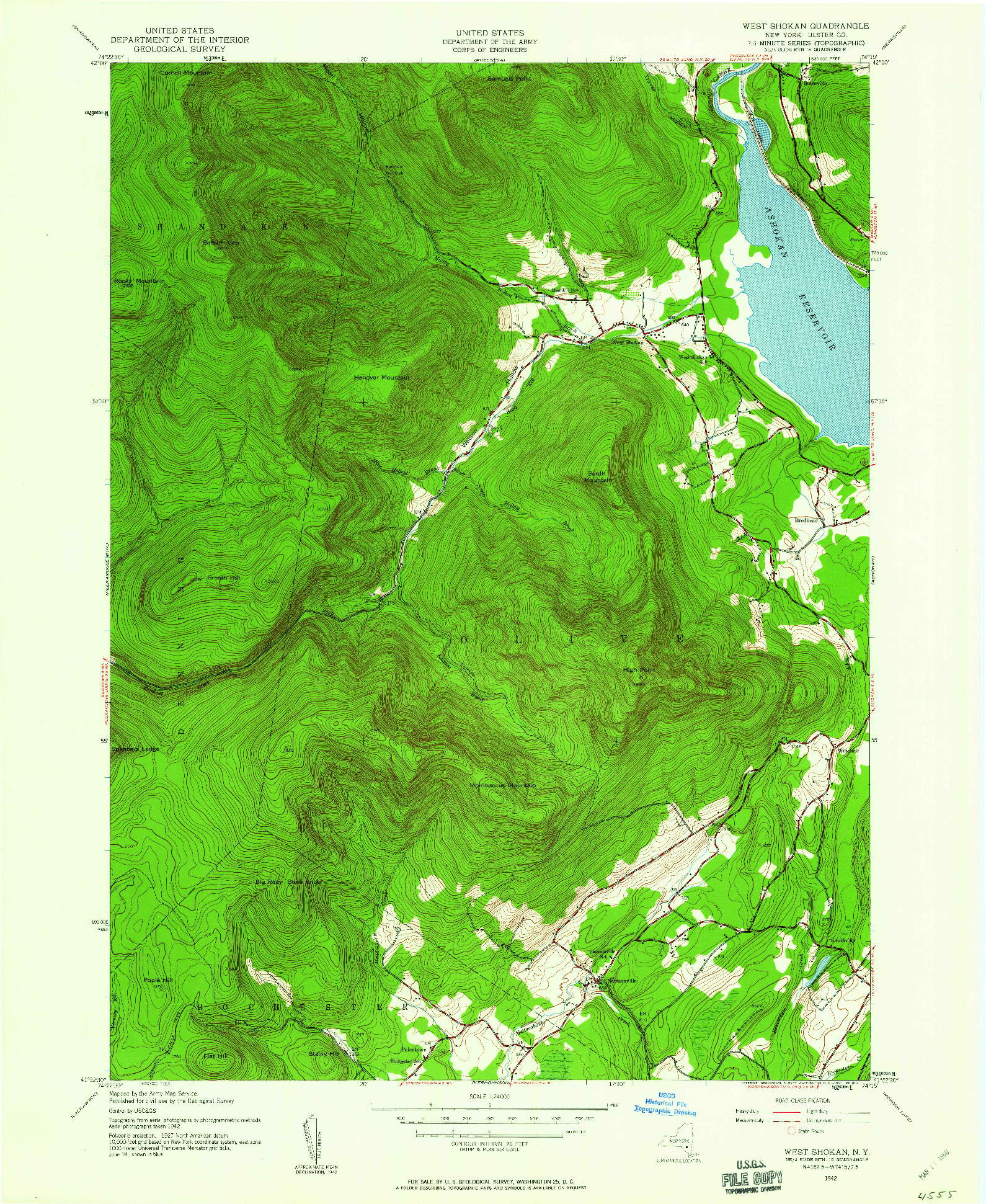 USGS 1:24000-SCALE QUADRANGLE FOR WEST SHOKAN, NY 1942