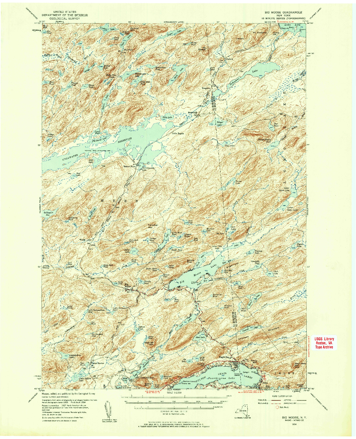 USGS 1:62500-SCALE QUADRANGLE FOR BIG MOOSE, NY 1954