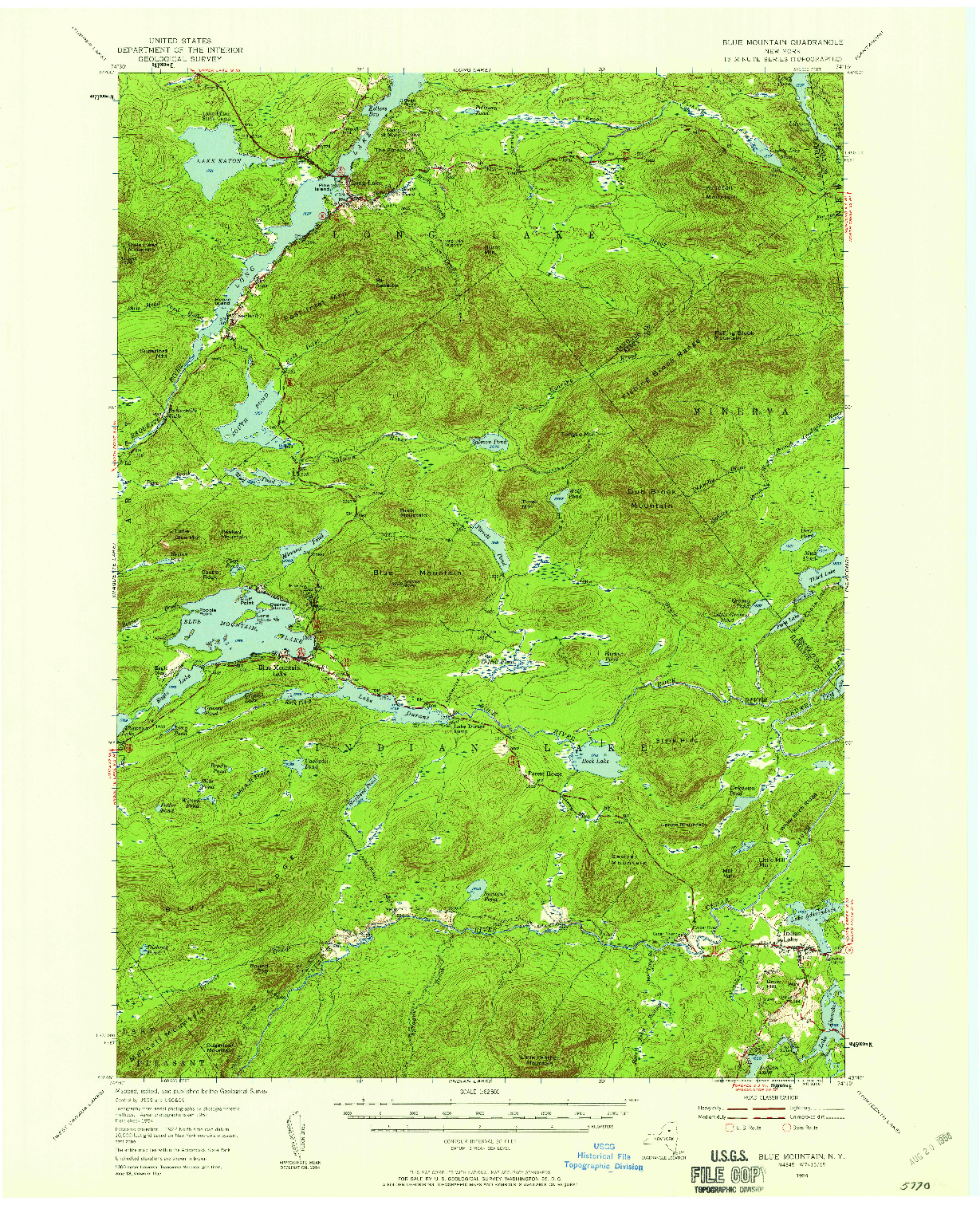 USGS 1:62500-SCALE QUADRANGLE FOR BLUE MOUNTAIN, NY 1954