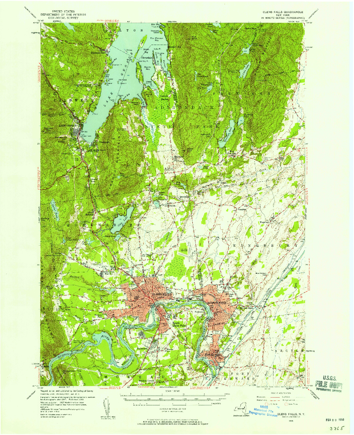 USGS 1:62500-SCALE QUADRANGLE FOR GLENS FALLS, NY 1955