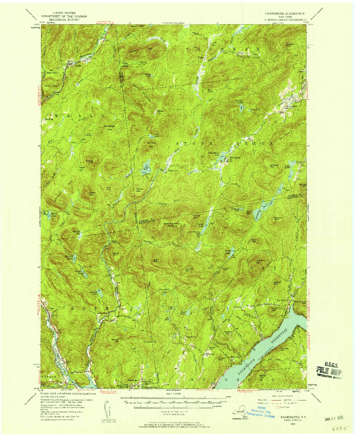 USGS 1:62500-SCALE QUADRANGLE FOR HARRISBURG, NY 1954