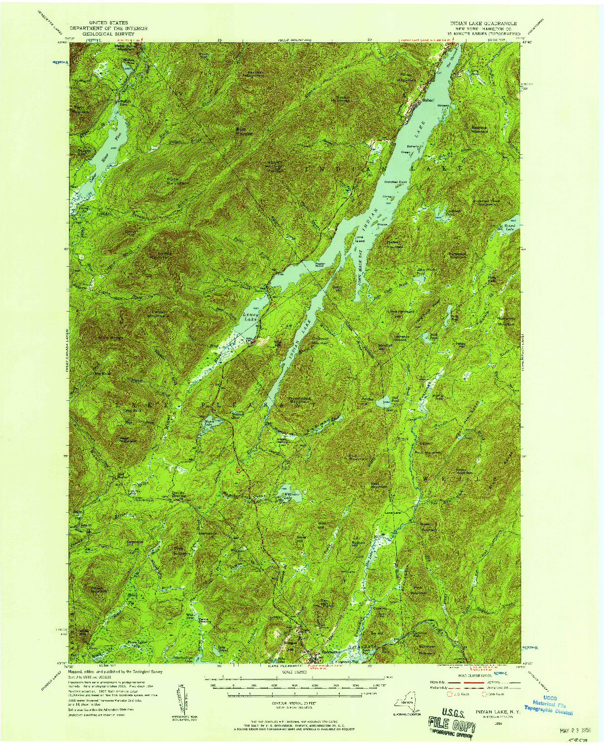 USGS 1:62500-SCALE QUADRANGLE FOR INDIAN LAKE, NY 1954