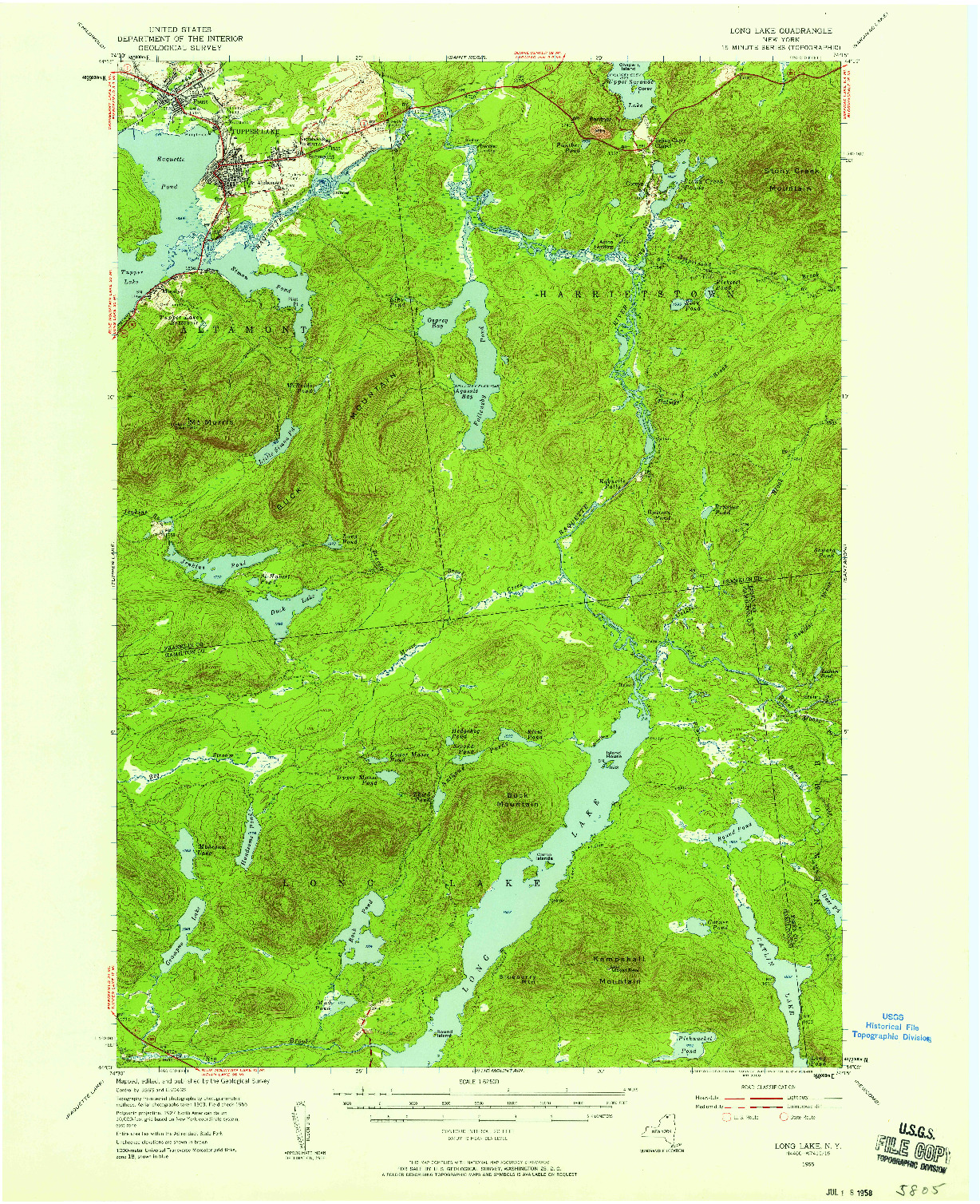 USGS 1:62500-SCALE QUADRANGLE FOR LONG LAKE, NY 1955