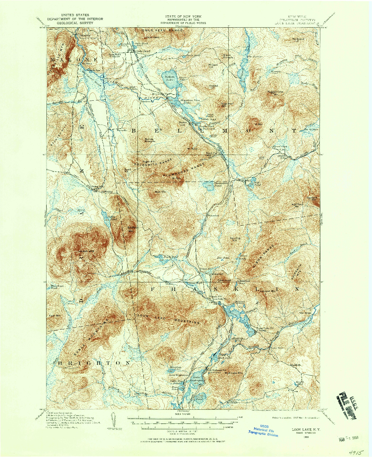USGS 1:62500-SCALE QUADRANGLE FOR LOON LAKE, NY 1906