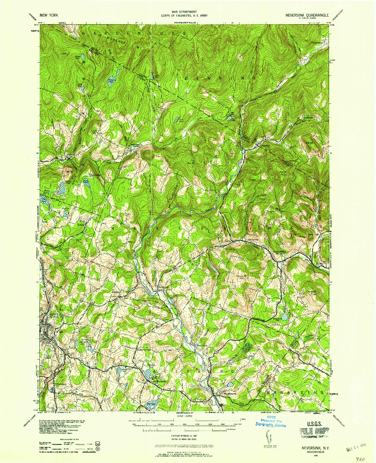 USGS 1:62500-SCALE QUADRANGLE FOR NEVERSINK, NY 1942