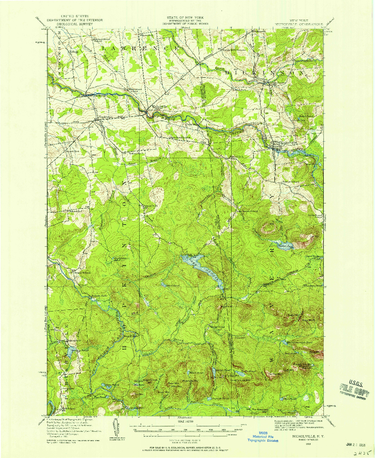 USGS 1:62500-SCALE QUADRANGLE FOR NICHOLVILLE, NY 1919