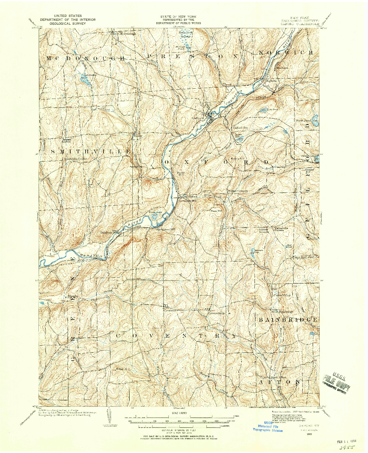 USGS 1:62500-SCALE QUADRANGLE FOR OXFORD, NY 1902