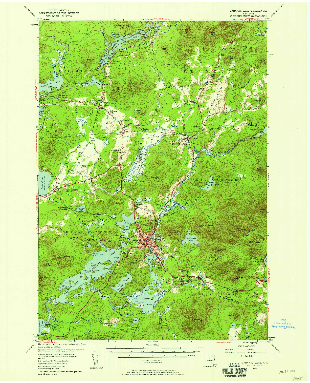 USGS 1:62500-SCALE QUADRANGLE FOR SARANAC LAKE, NY 1955