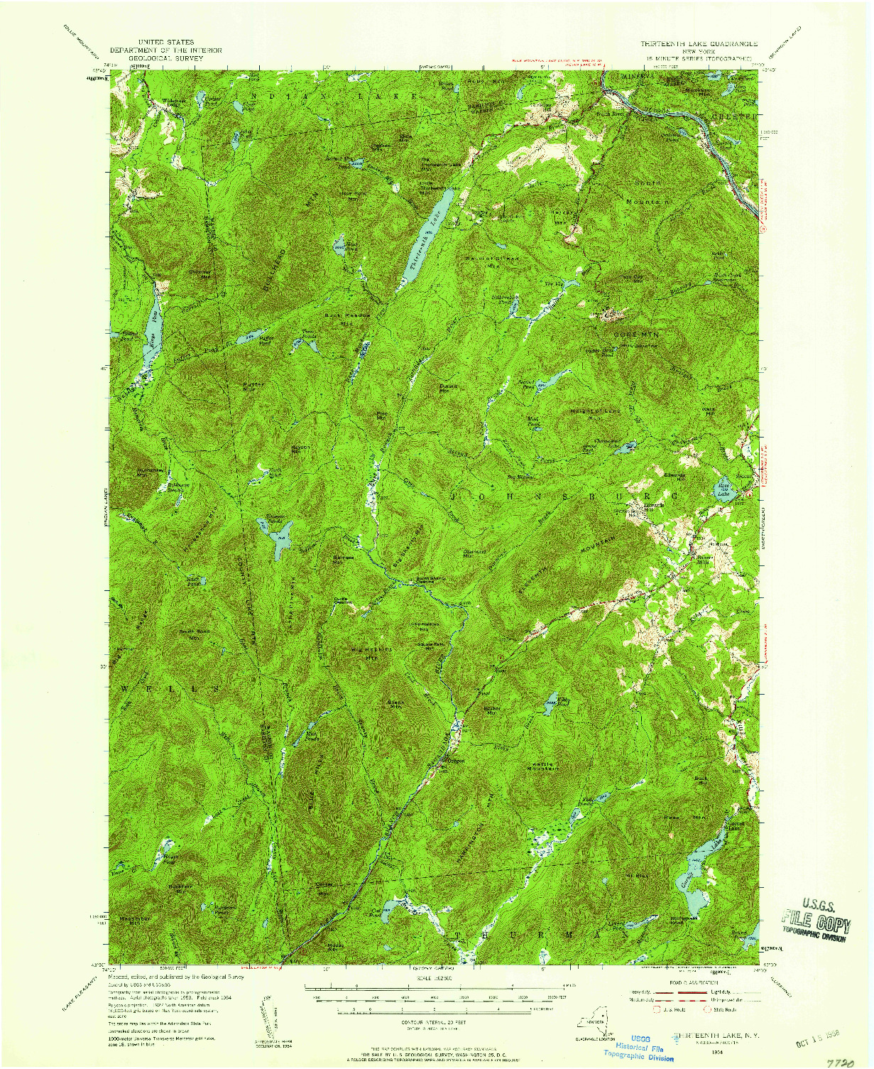 USGS 1:62500-SCALE QUADRANGLE FOR THIRTEENTH LAKE, NY 1954