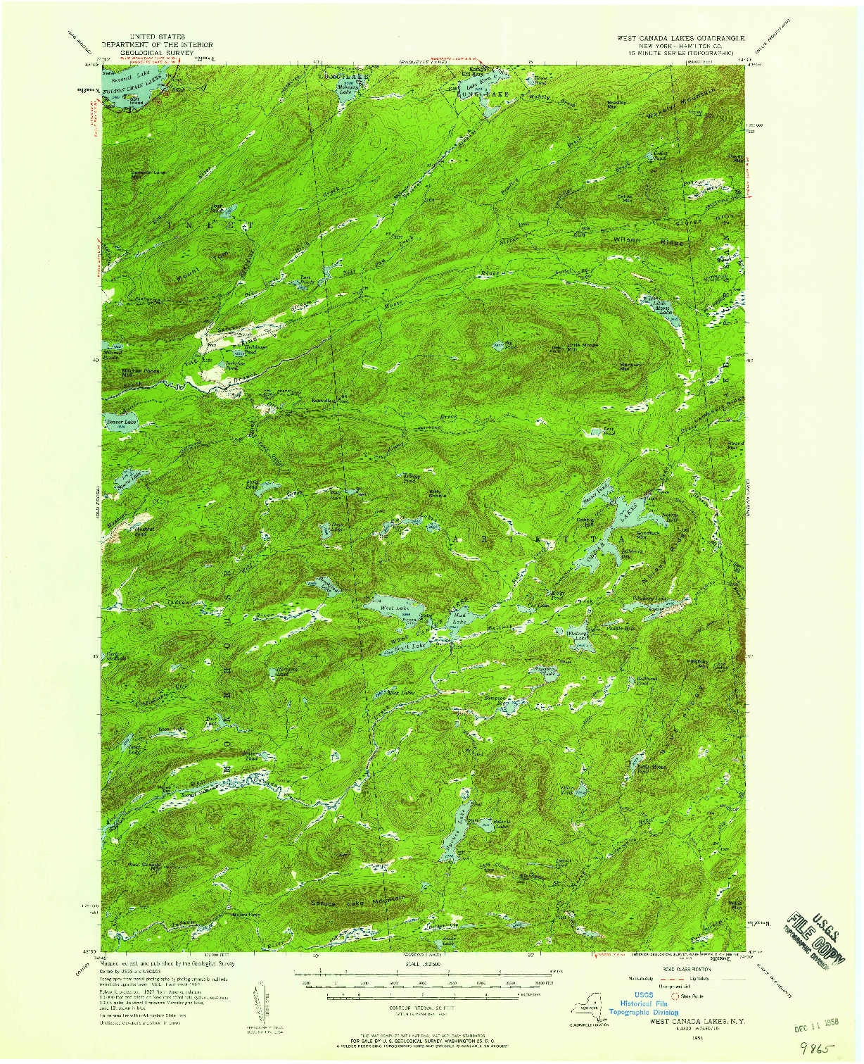 USGS 1:62500-SCALE QUADRANGLE FOR WEST CANADA LAKES, NY 1954