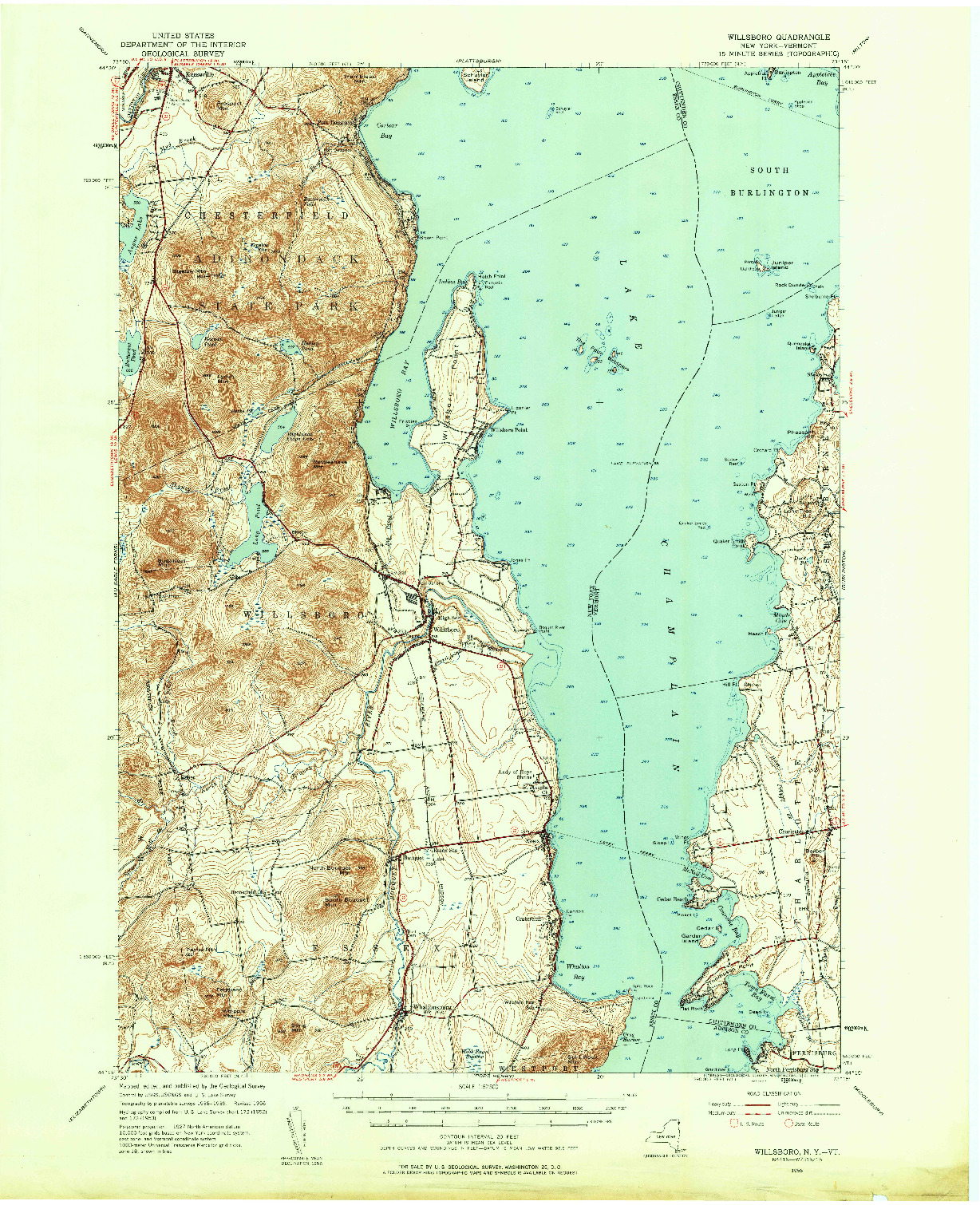 USGS 1:62500-SCALE QUADRANGLE FOR WILLSBORO, NY 1956