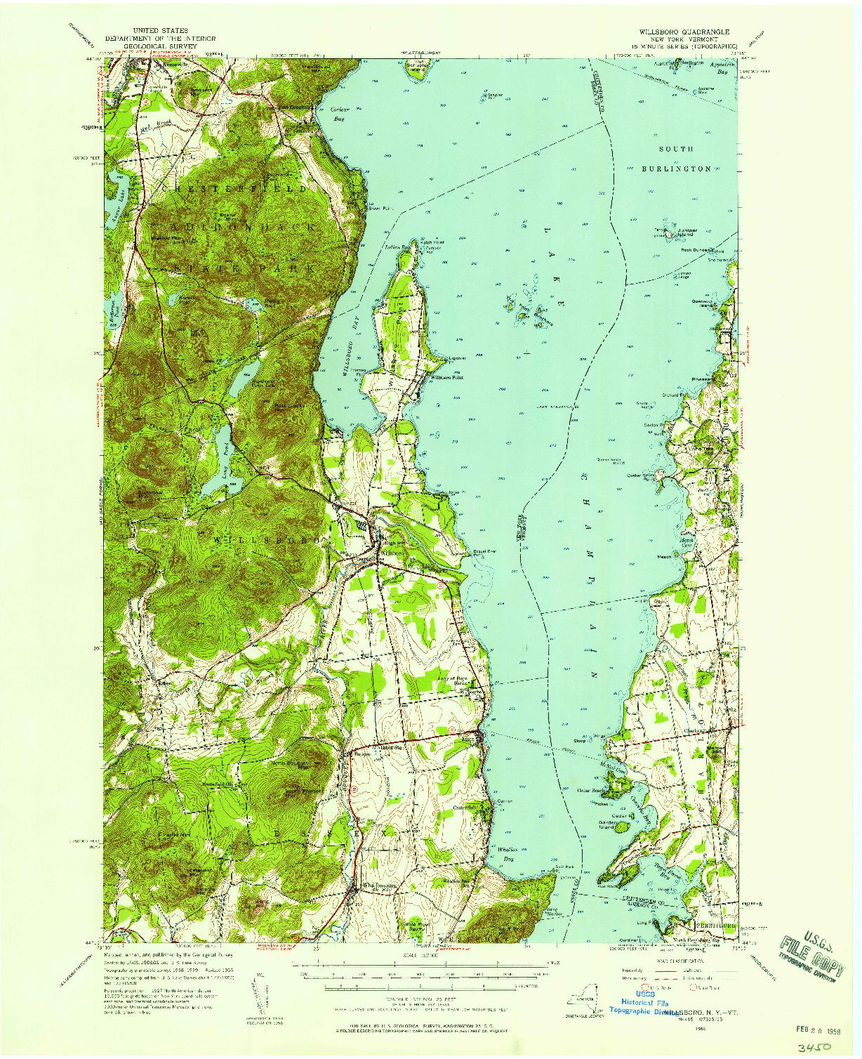 USGS 1:62500-SCALE QUADRANGLE FOR WILLSBORO, NY 1956