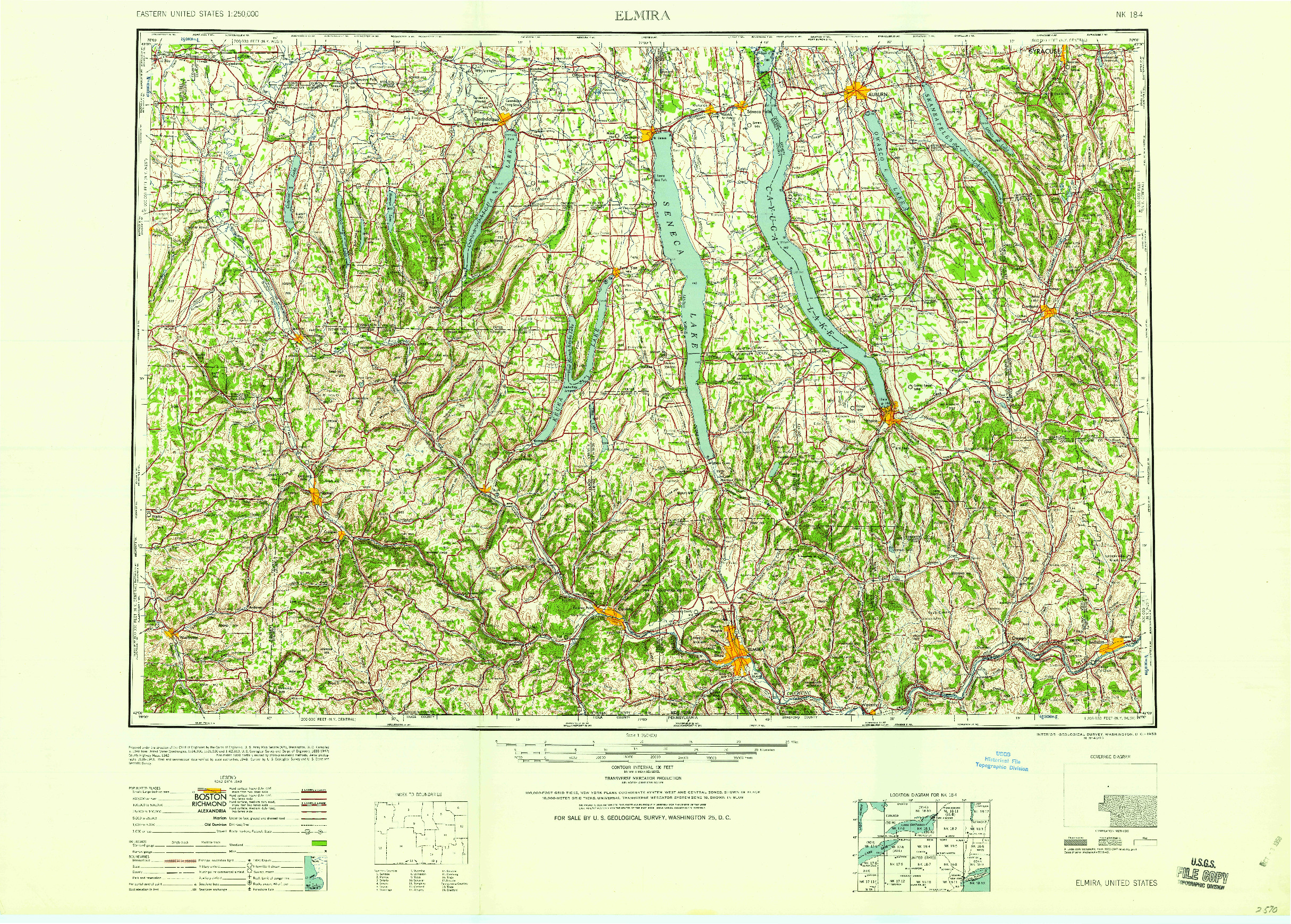 USGS 1:250000-SCALE QUADRANGLE FOR ELMIRA, NY 1958