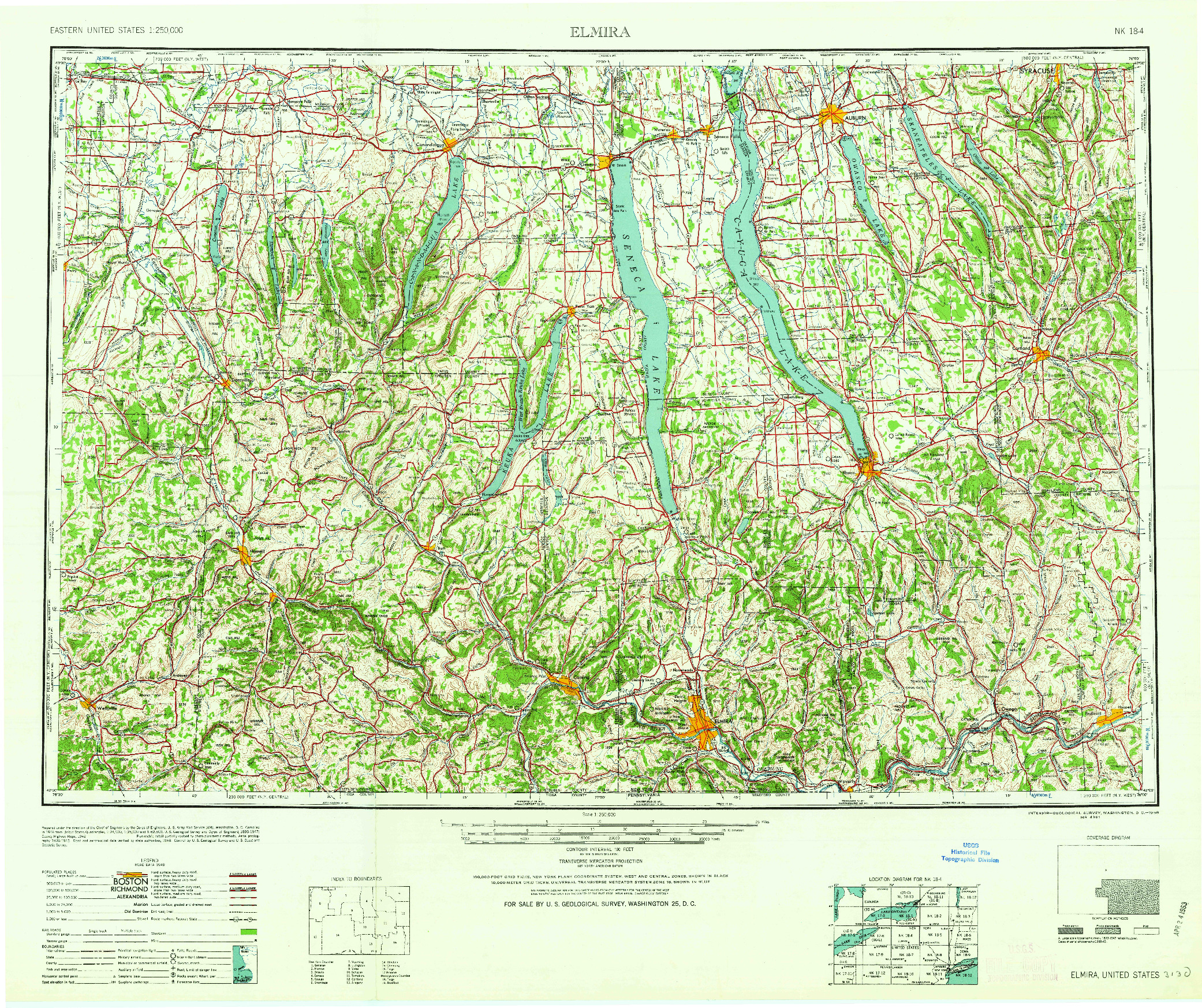 USGS 1:250000-SCALE QUADRANGLE FOR ELMIRA, NY 1958