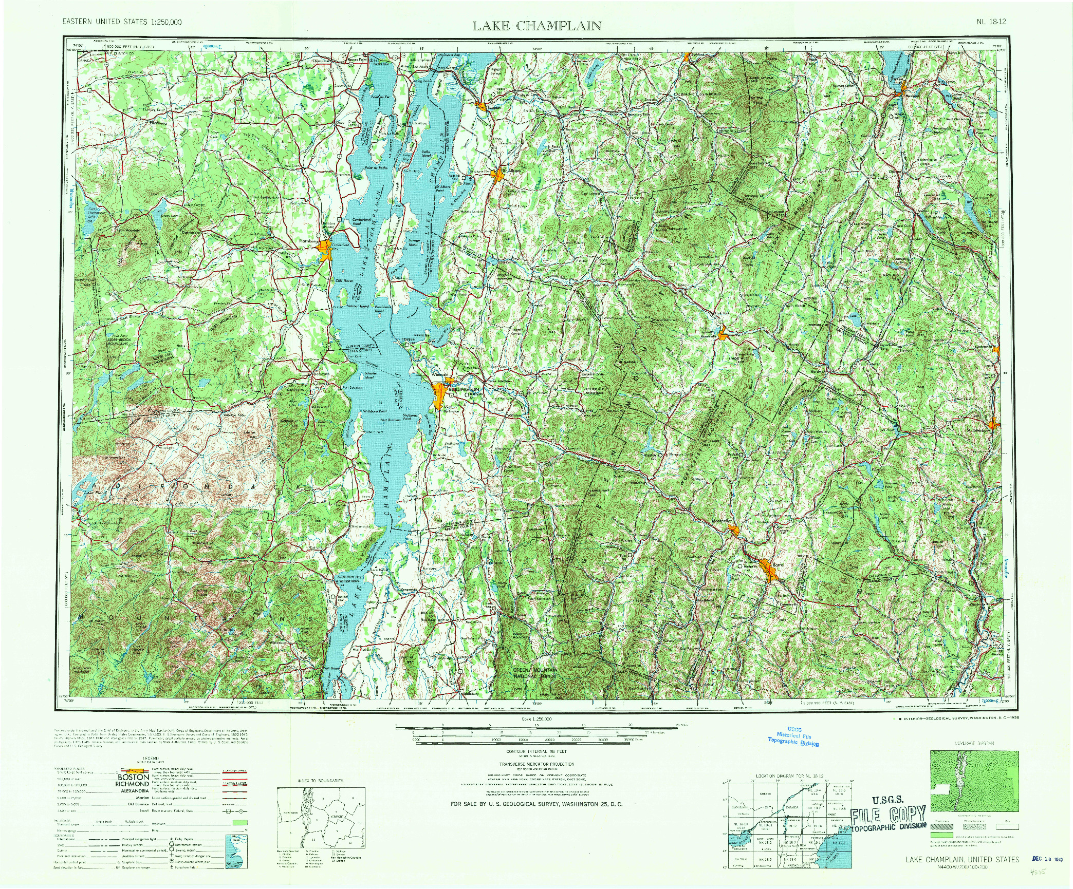USGS 1:250000-SCALE QUADRANGLE FOR LAKE CHAMPLAIN, NY 1958