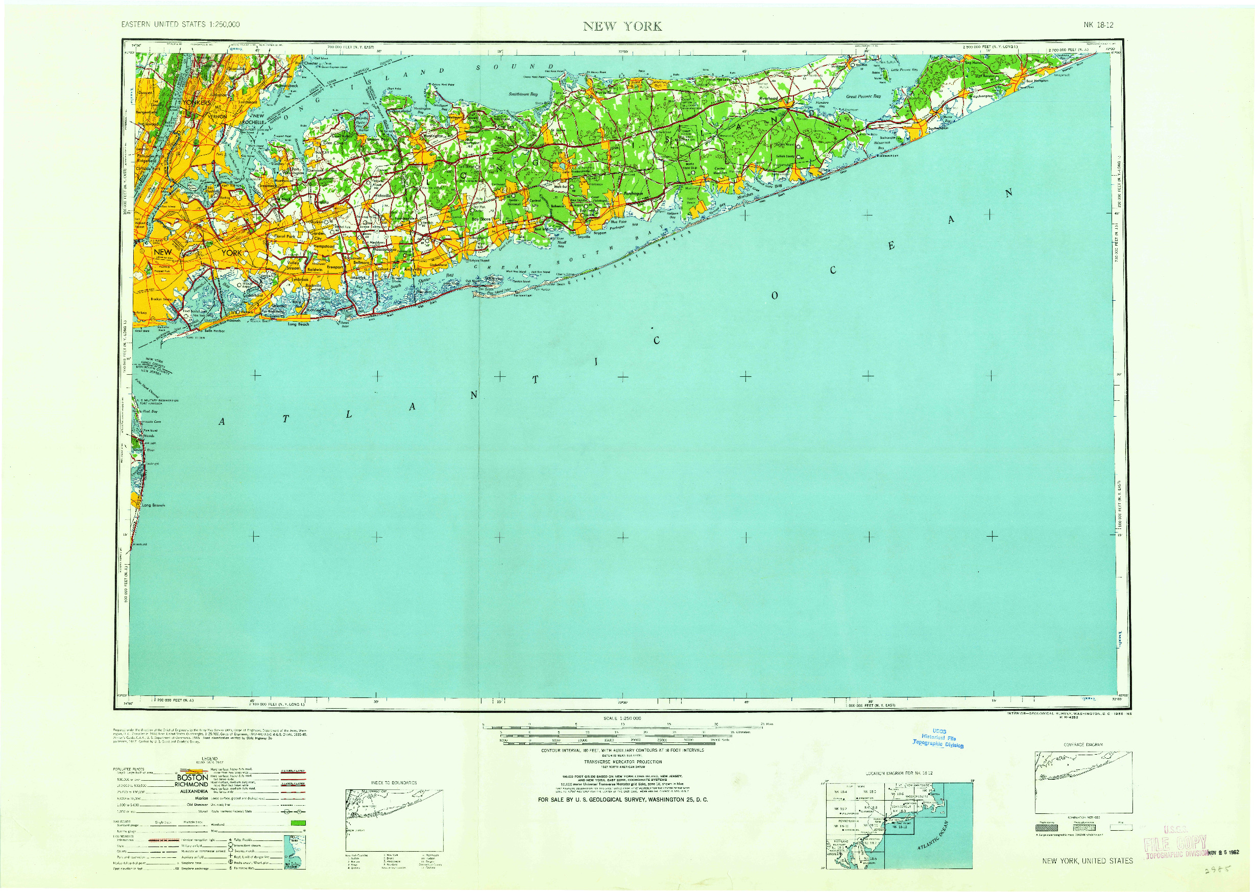 USGS 1:250000-SCALE QUADRANGLE FOR NEW YORK, NY 1958