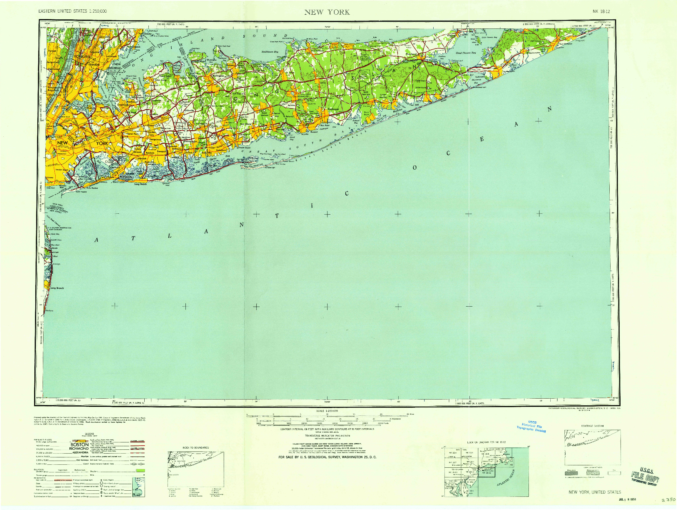 USGS 1:250000-SCALE QUADRANGLE FOR NEW YORK, NY 1958