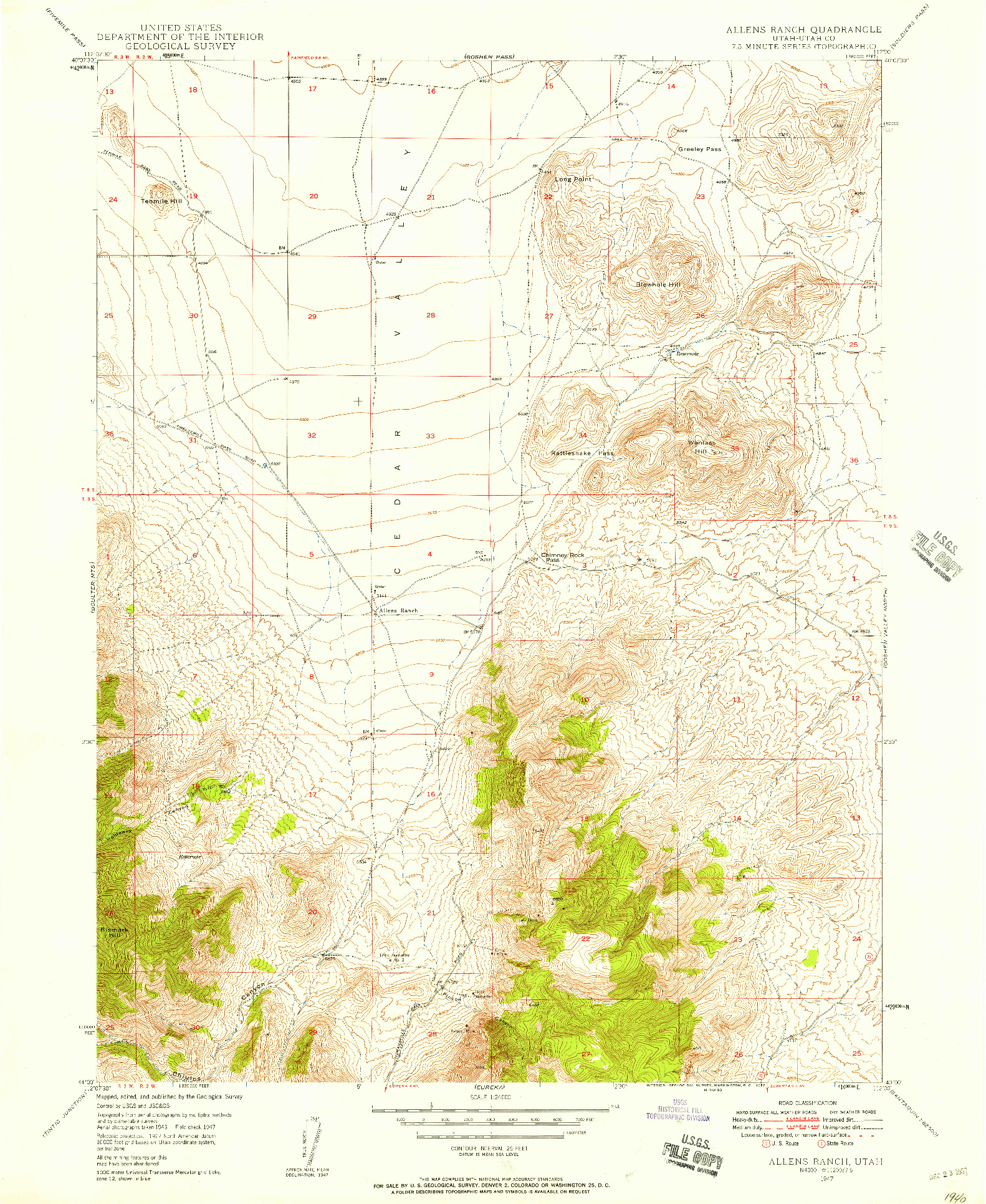 USGS 1:24000-SCALE QUADRANGLE FOR ALLENS RANCH, UT 1947