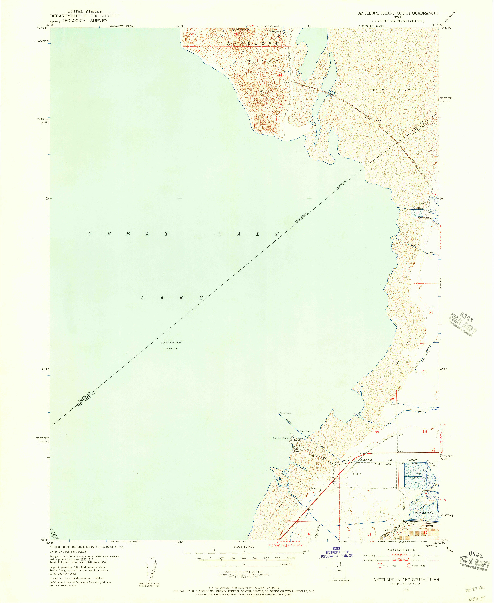 USGS 1:24000-SCALE QUADRANGLE FOR ANTELOPE ISLAND SOUTH, UT 1952