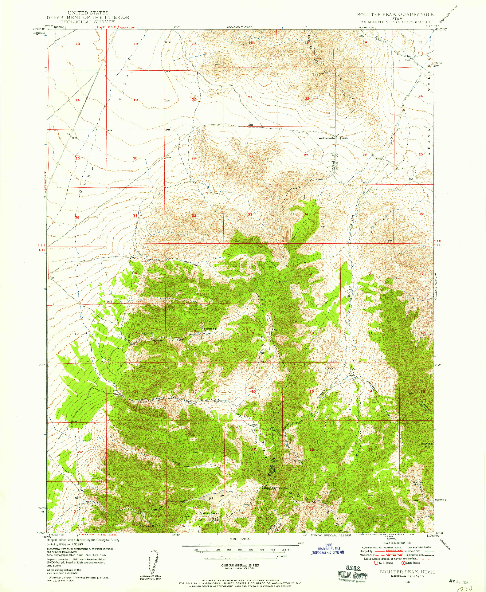 USGS 1:24000-SCALE QUADRANGLE FOR BOULTER PEAK, UT 1947