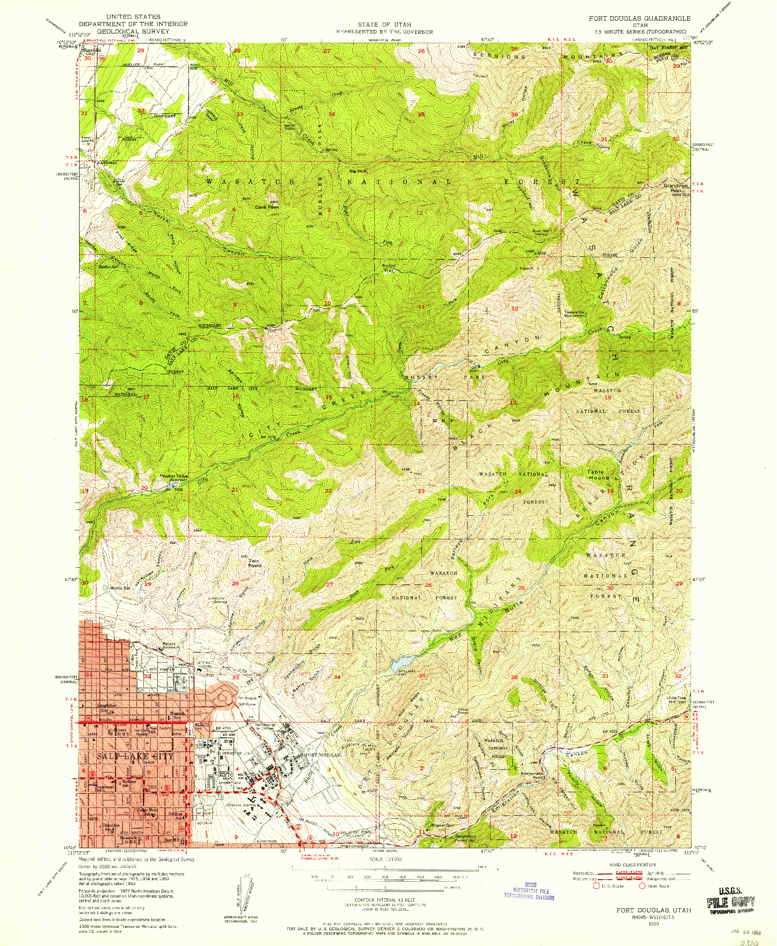 USGS 1:24000-SCALE QUADRANGLE FOR FORT DOUGLAS, UT 1950