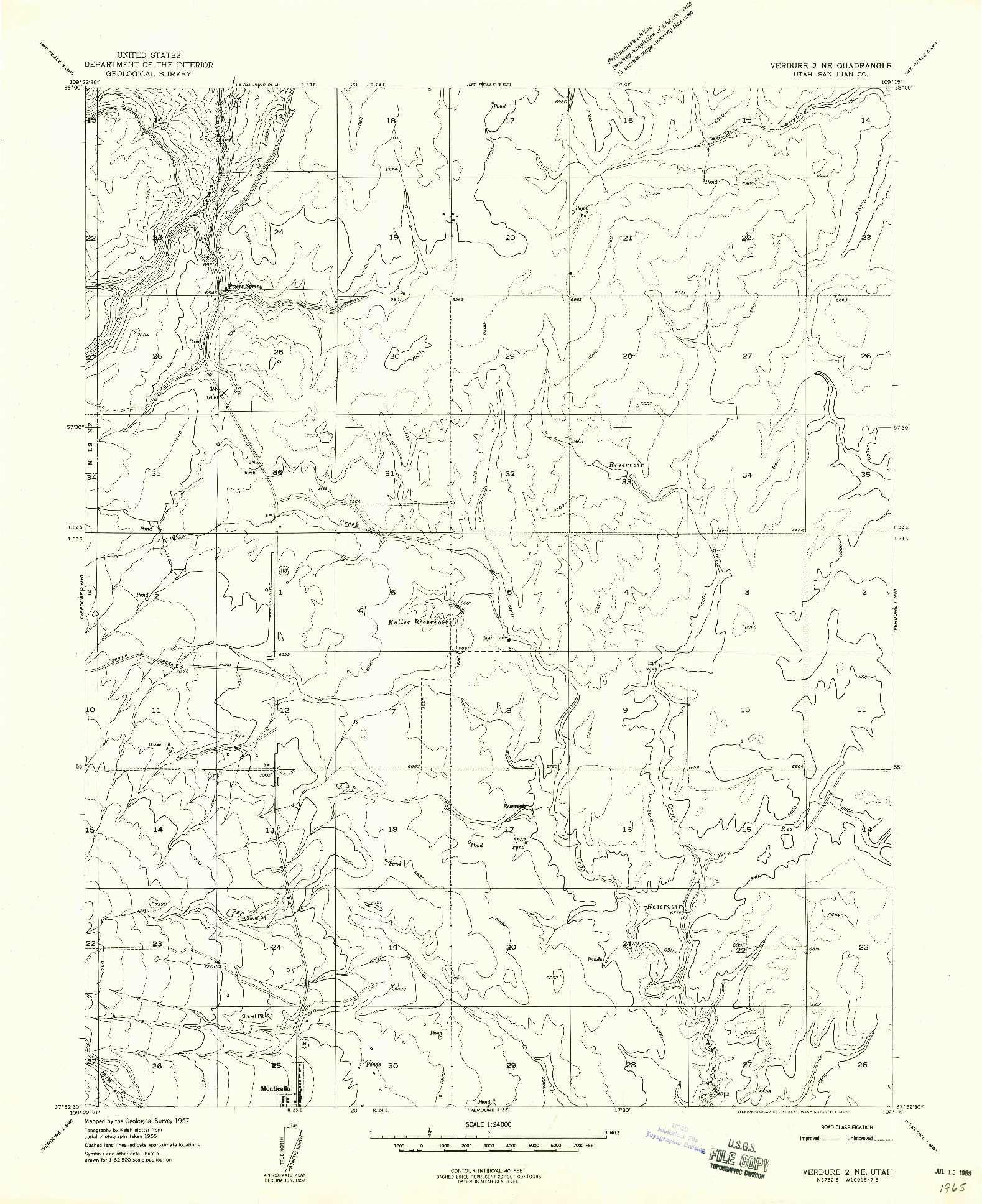 USGS 1:24000-SCALE QUADRANGLE FOR VERDURE 2 NE, UT 1958