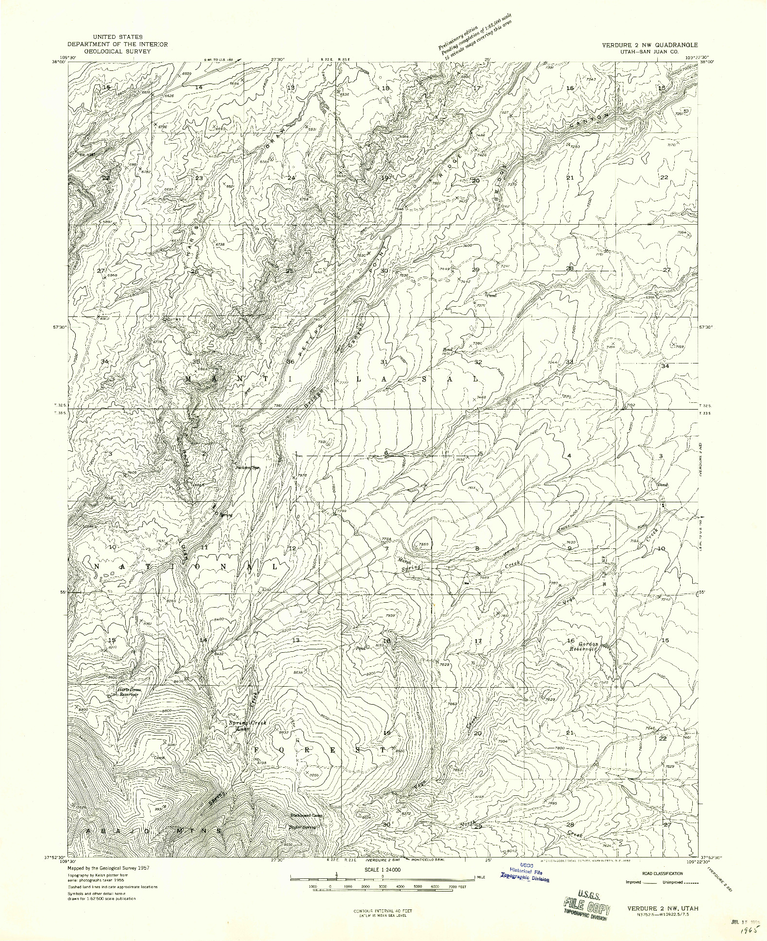 USGS 1:24000-SCALE QUADRANGLE FOR VERDURE 2 NW, UT 1958