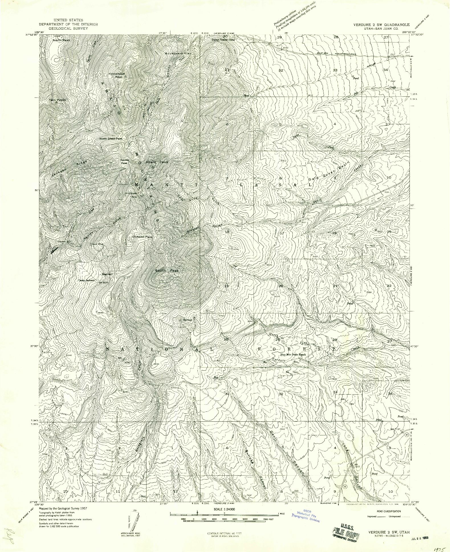 USGS 1:24000-SCALE QUADRANGLE FOR VERDURE 2 SW, UT 1958